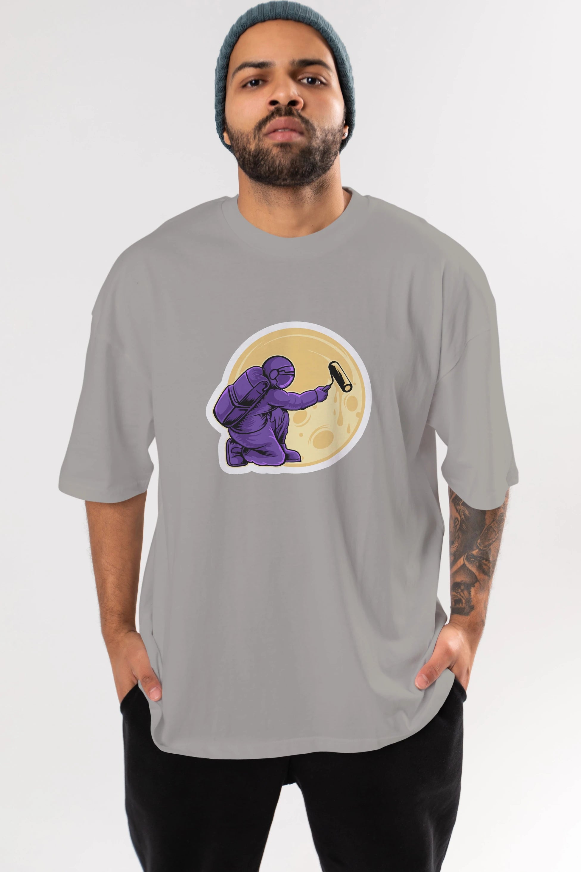 Astropaint Sticker Ön Baskılı Oversize t-shirt Erkek Kadın Unisex