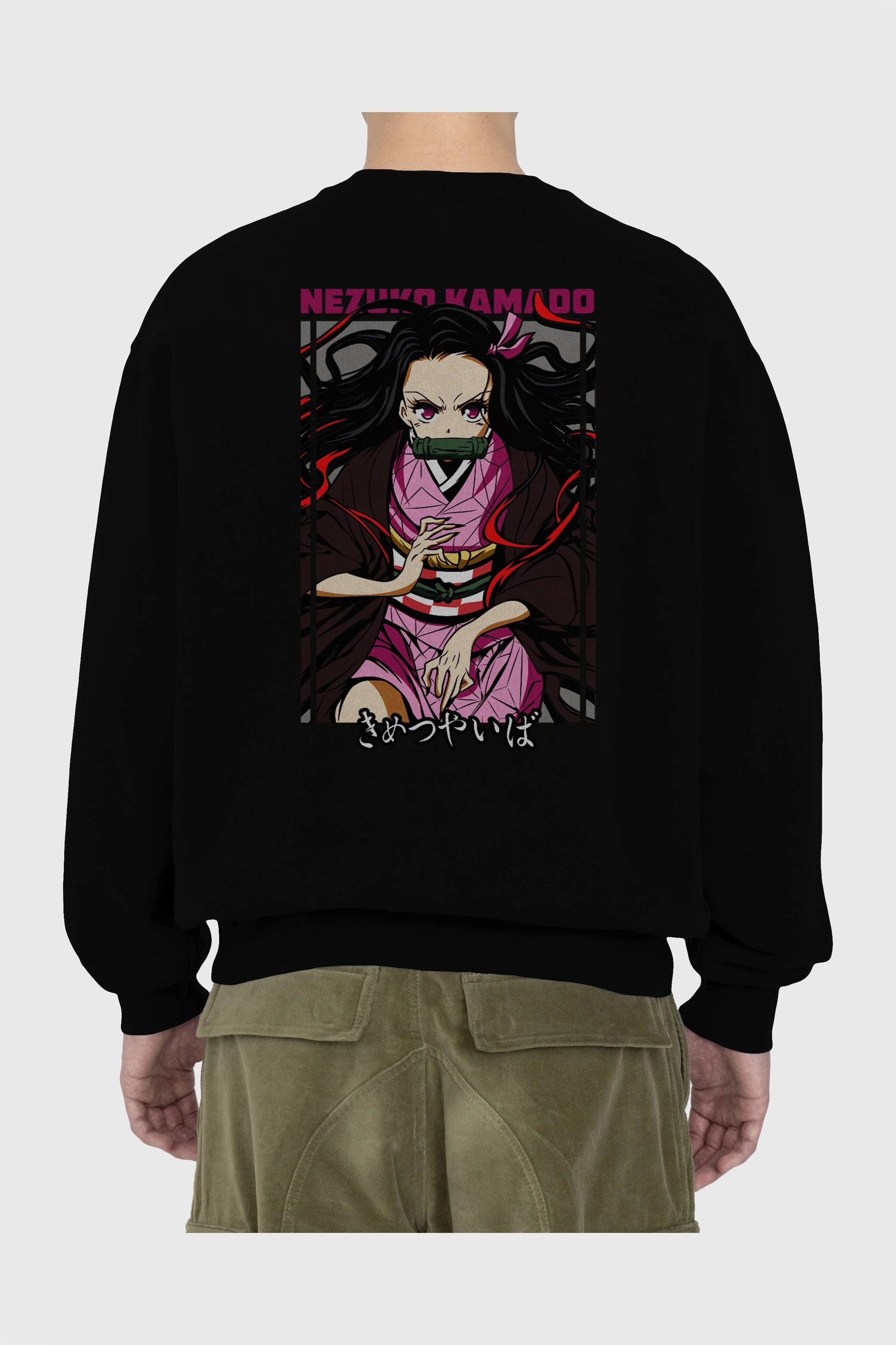 Nezuko Kamado 1 Anime Arka Baskılı Oversize Sweatshirt Erkek Kadın Unisex
