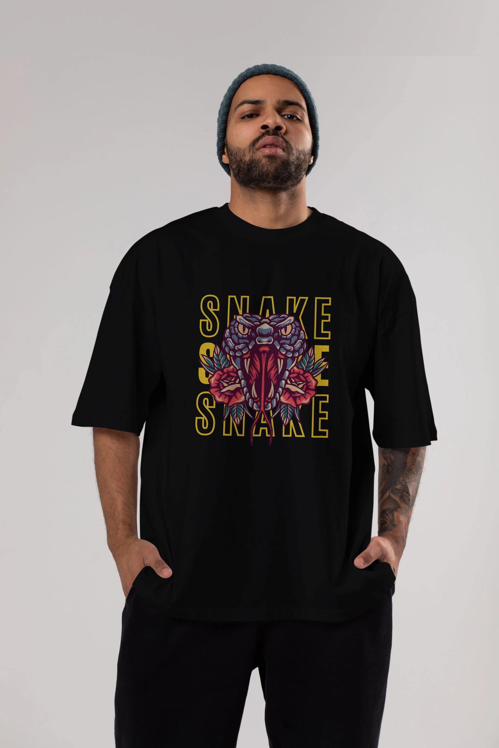 Snake Ön Baskılı Oversize t-shirt Erkek Kadın Unisex
