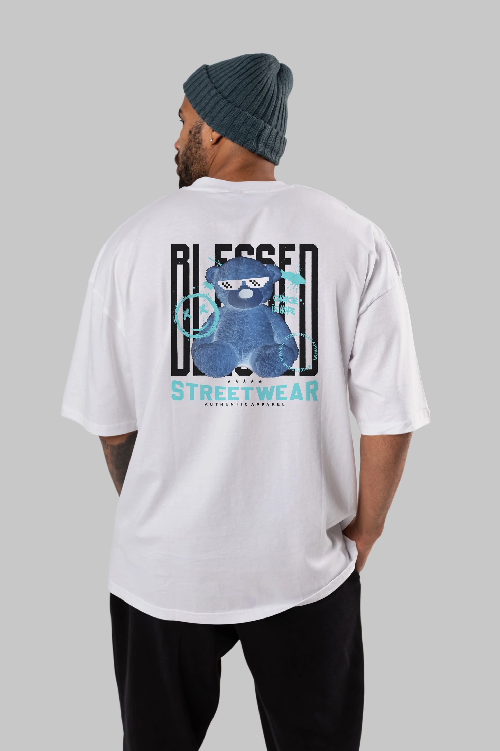 Blessed Bear Arka Baskılı Oversize t-shirt Erkek Kadın Unisex