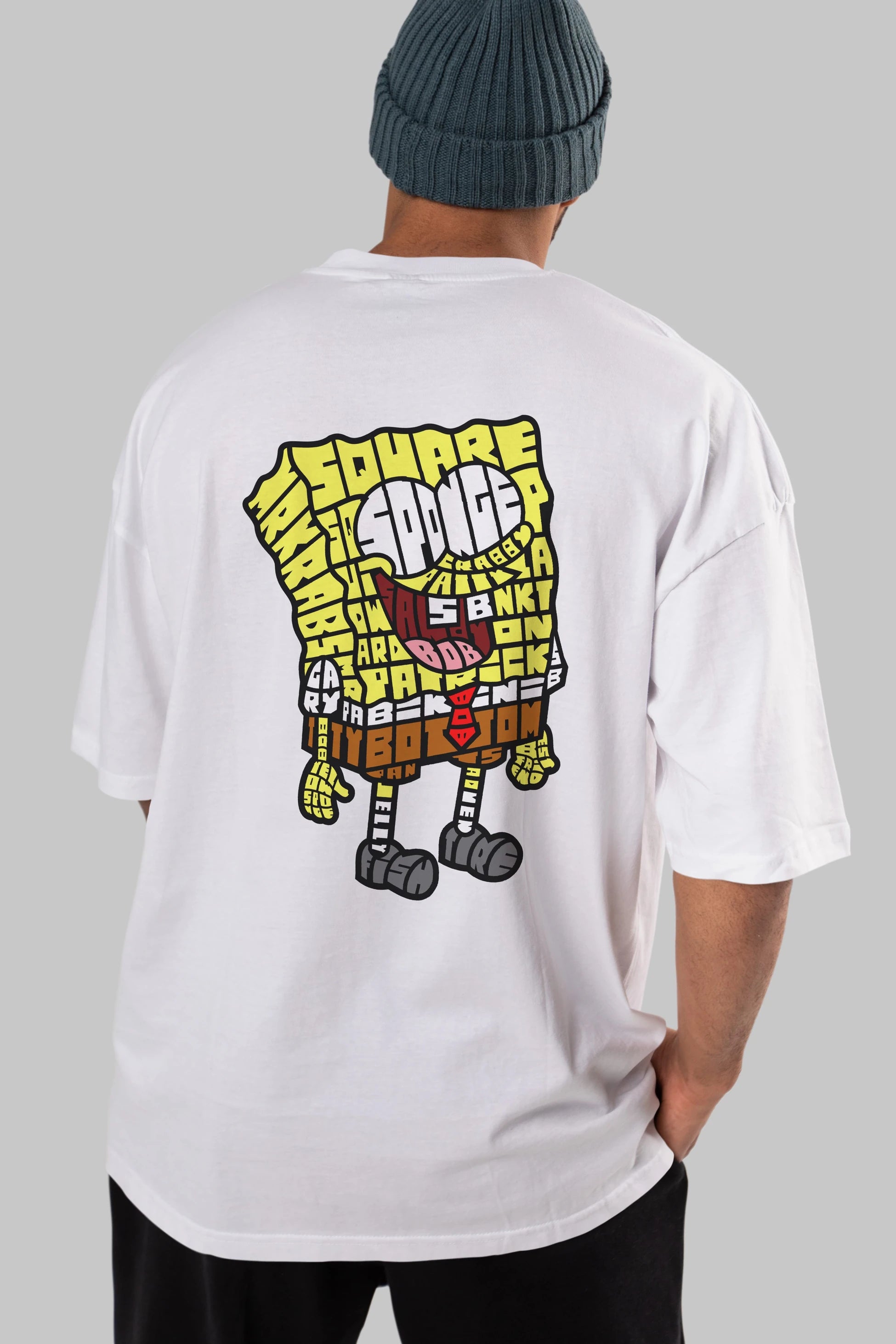 Yellow Sponge Arka Baskılı Oversize t-shirt %100 pamuk Erkek Kadın Unisex