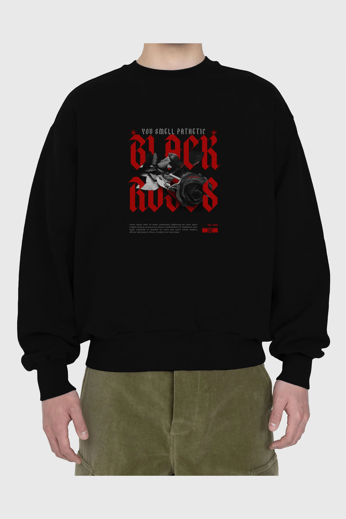 Black Roses Ön Baskılı Oversize Sweatshirt Erkek Kadın Unisex