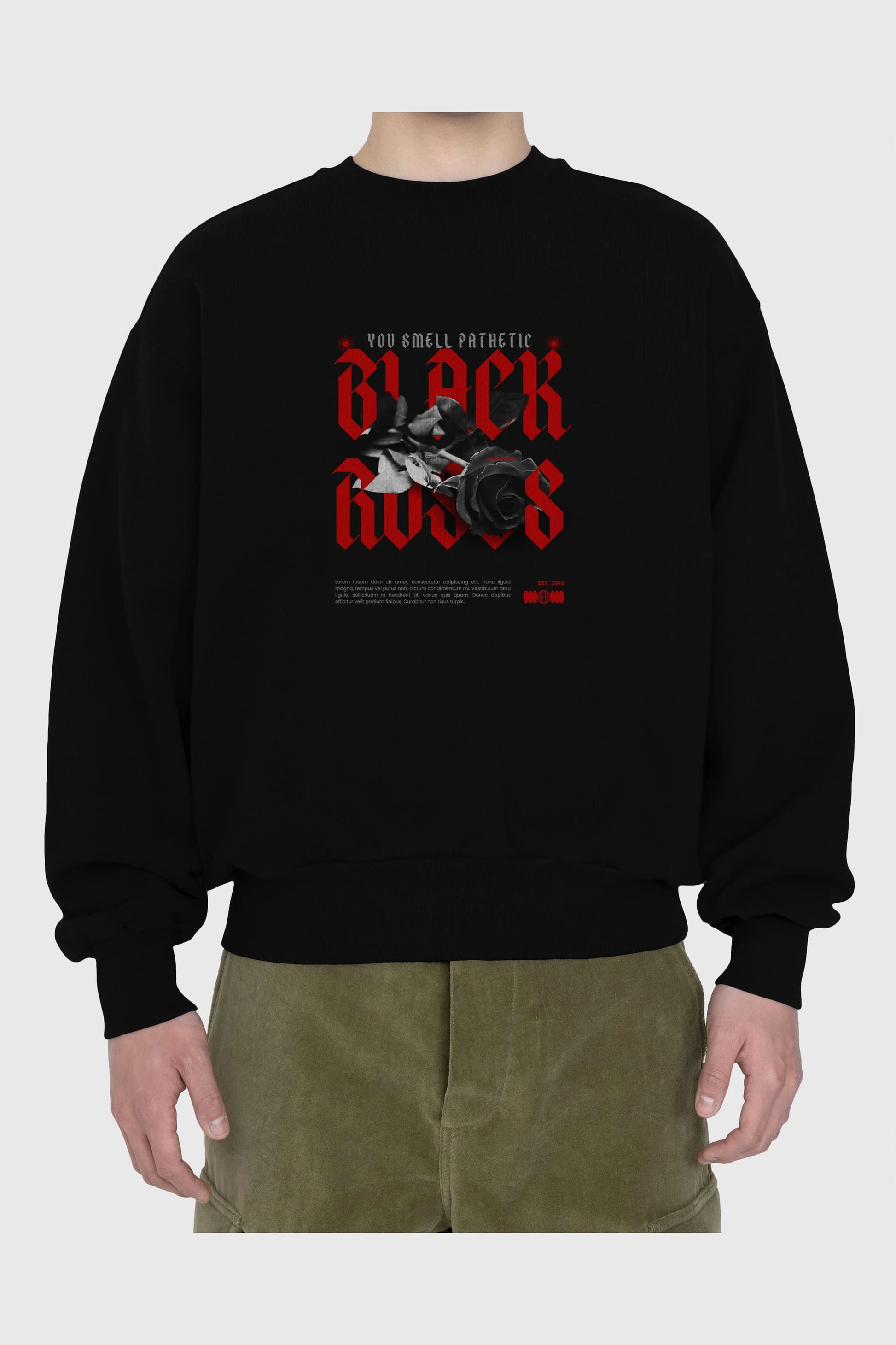 Black Roses Ön Baskılı Oversize Sweatshirt Erkek Kadın Unisex