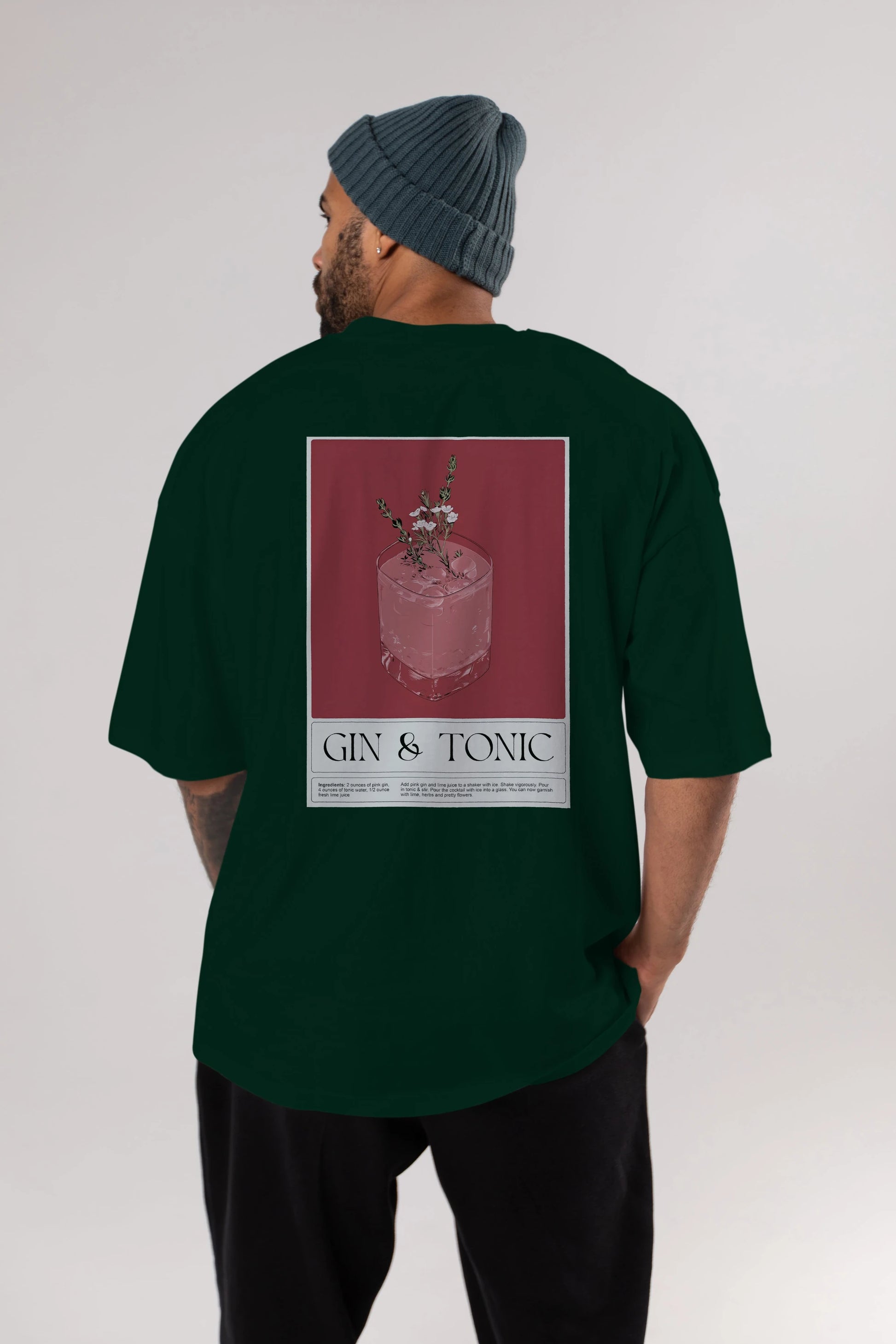Gin Tonic 4 Arka Baskılı Oversize t-shirt Erkek Kadın Unisex %100 Pamuk Bisiklet Yaka tişort