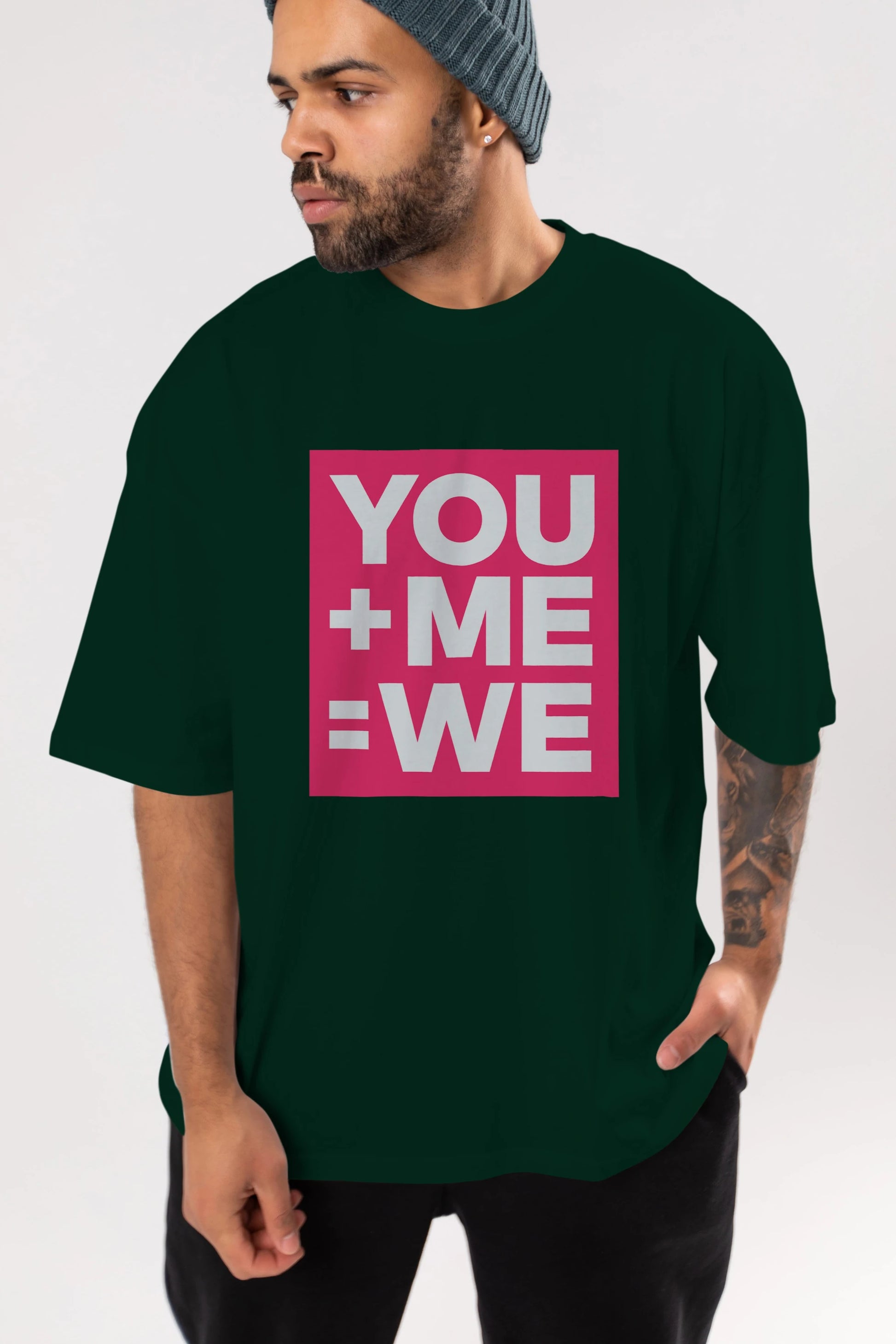 You Me We Yazılı Ön Baskılı Oversize t-shirt Erkek Kadın Unisex