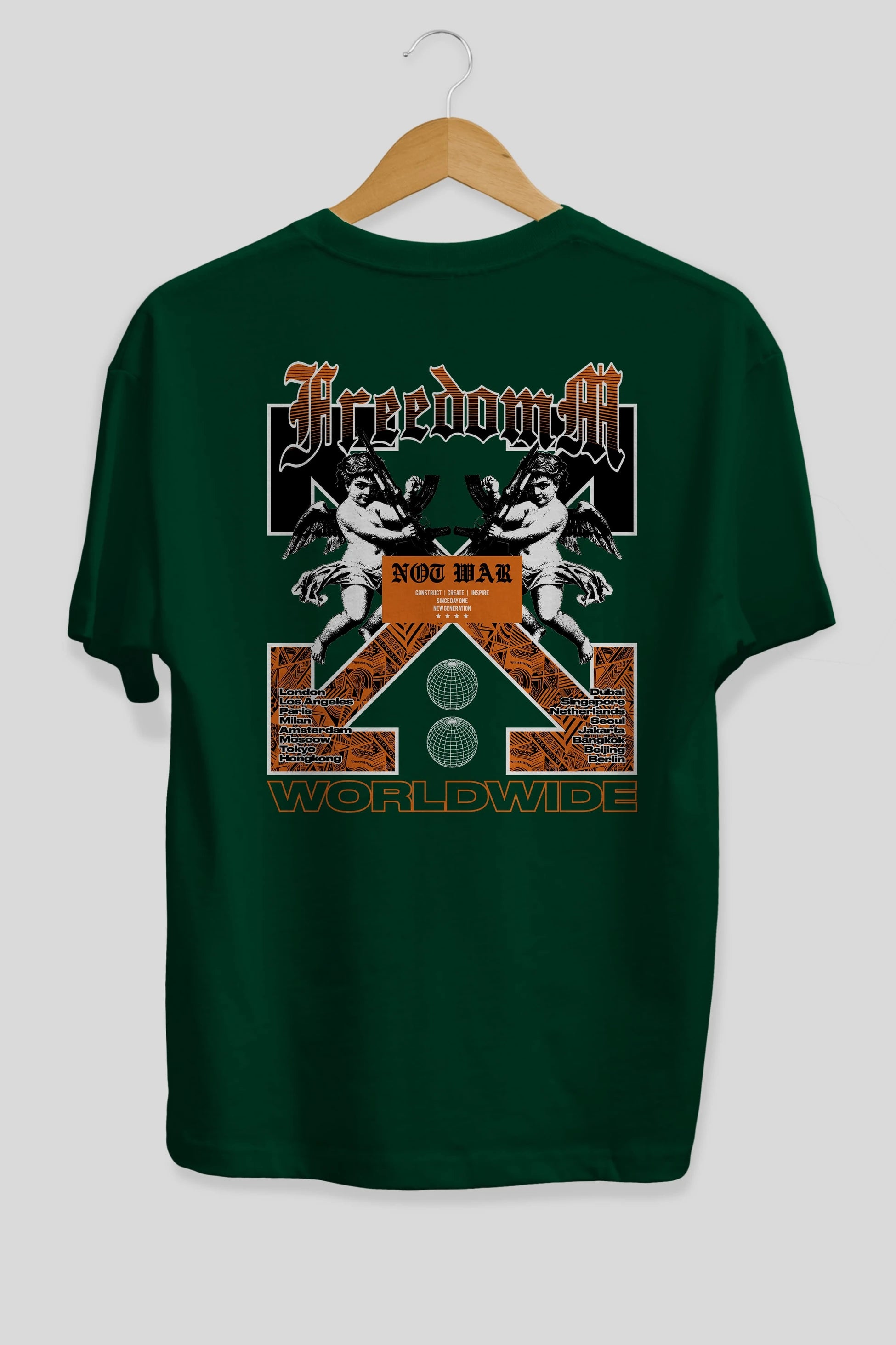 Freedom Worldwide Arka Baskılı Oversize t-shirt Erkek Kadın Unisex