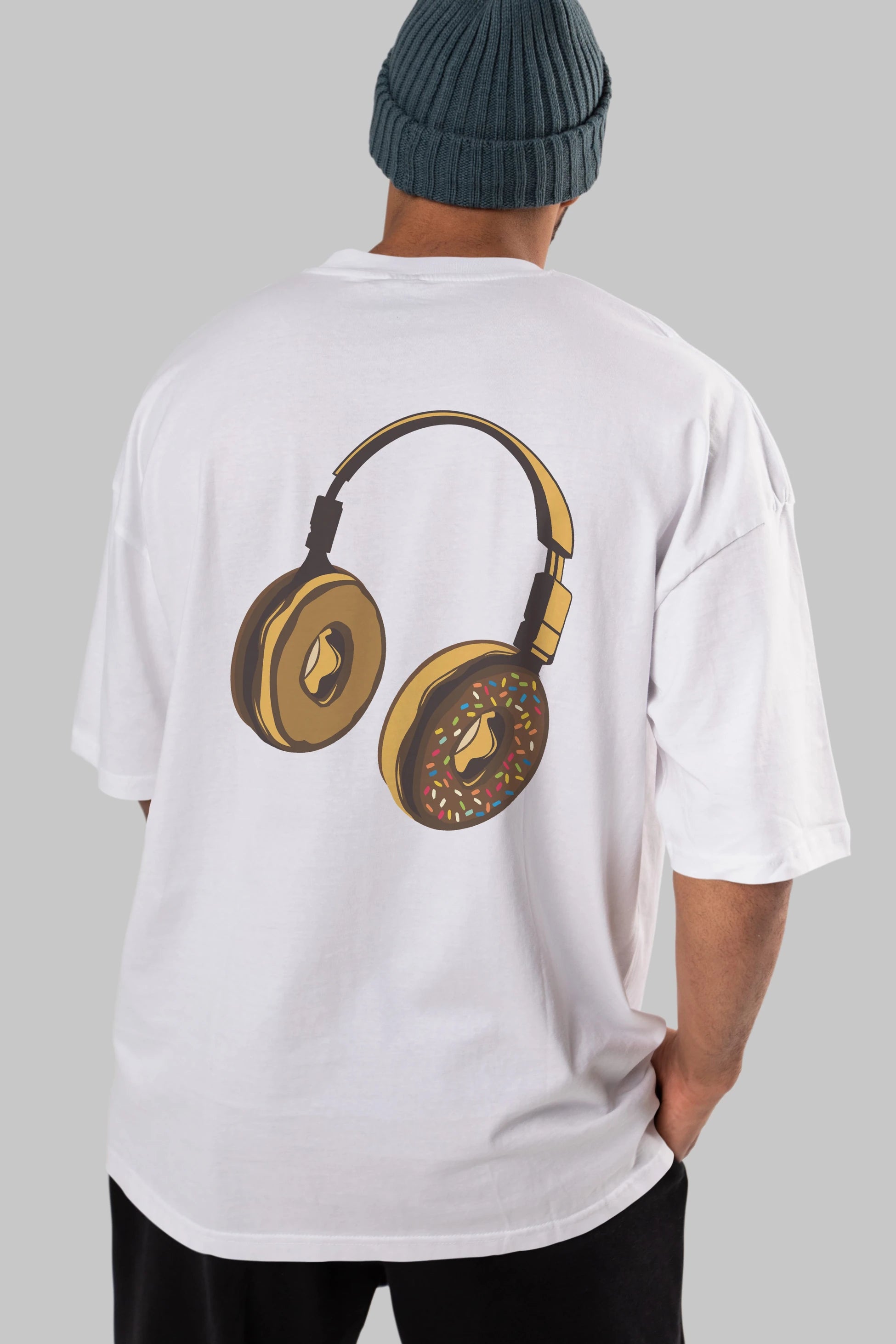 Headphone Donut Arka Baskılı Oversize t-shirt %100 pamuk Erkek Kadın Unisex