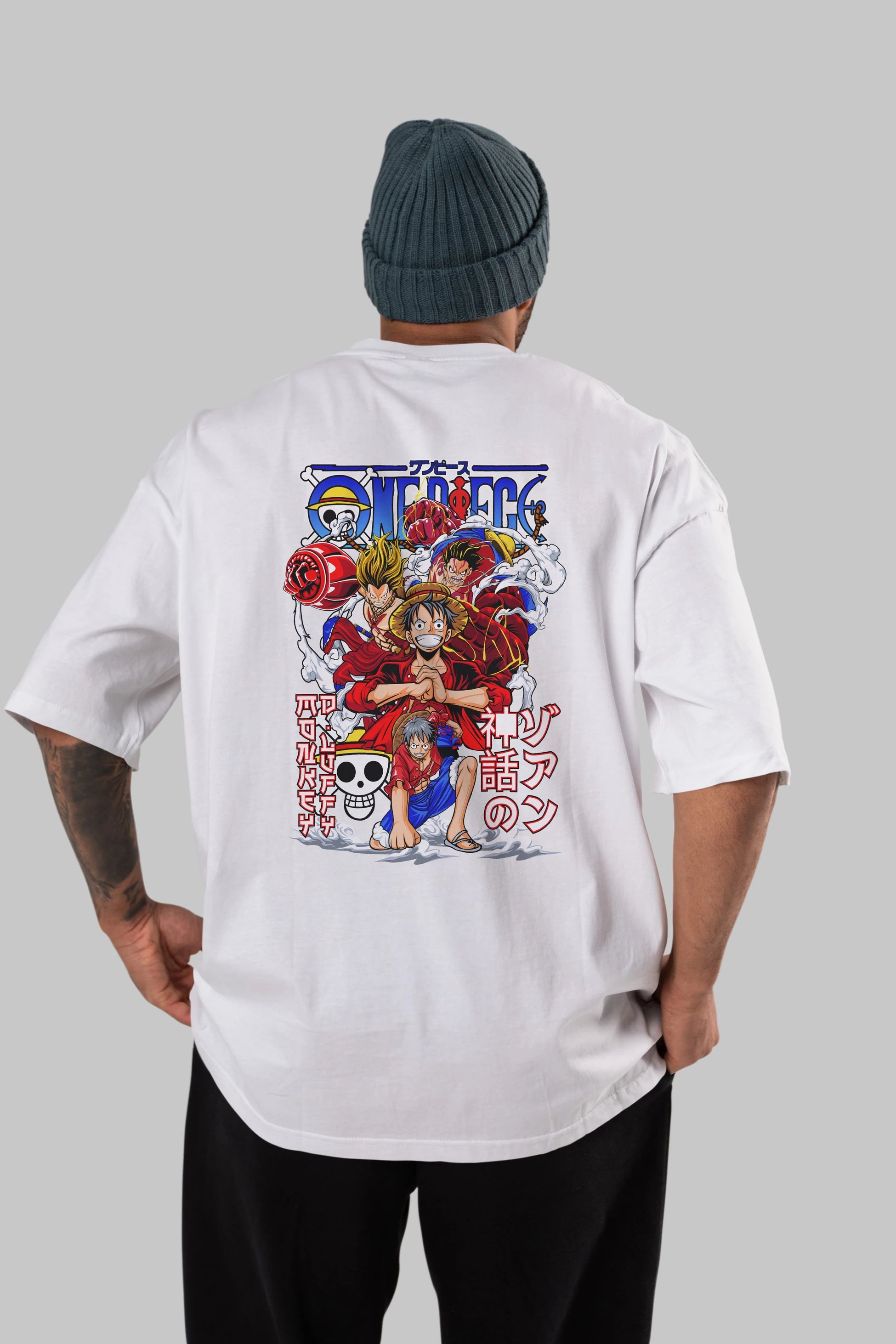 MONKEY D. LUFF-ONE PIECE 2 Anime Arka Baskılı Oversize t-shirt Erkek Kadın Unisex