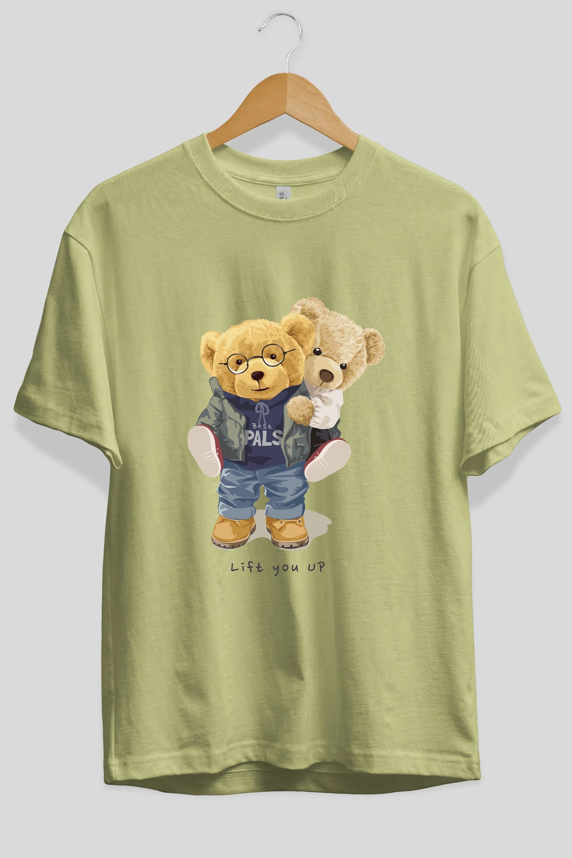Teddy Bear Lift You Up Ön Baskılı Oversize t-shirt Erkek Kadın Unisex %100 Pamuk