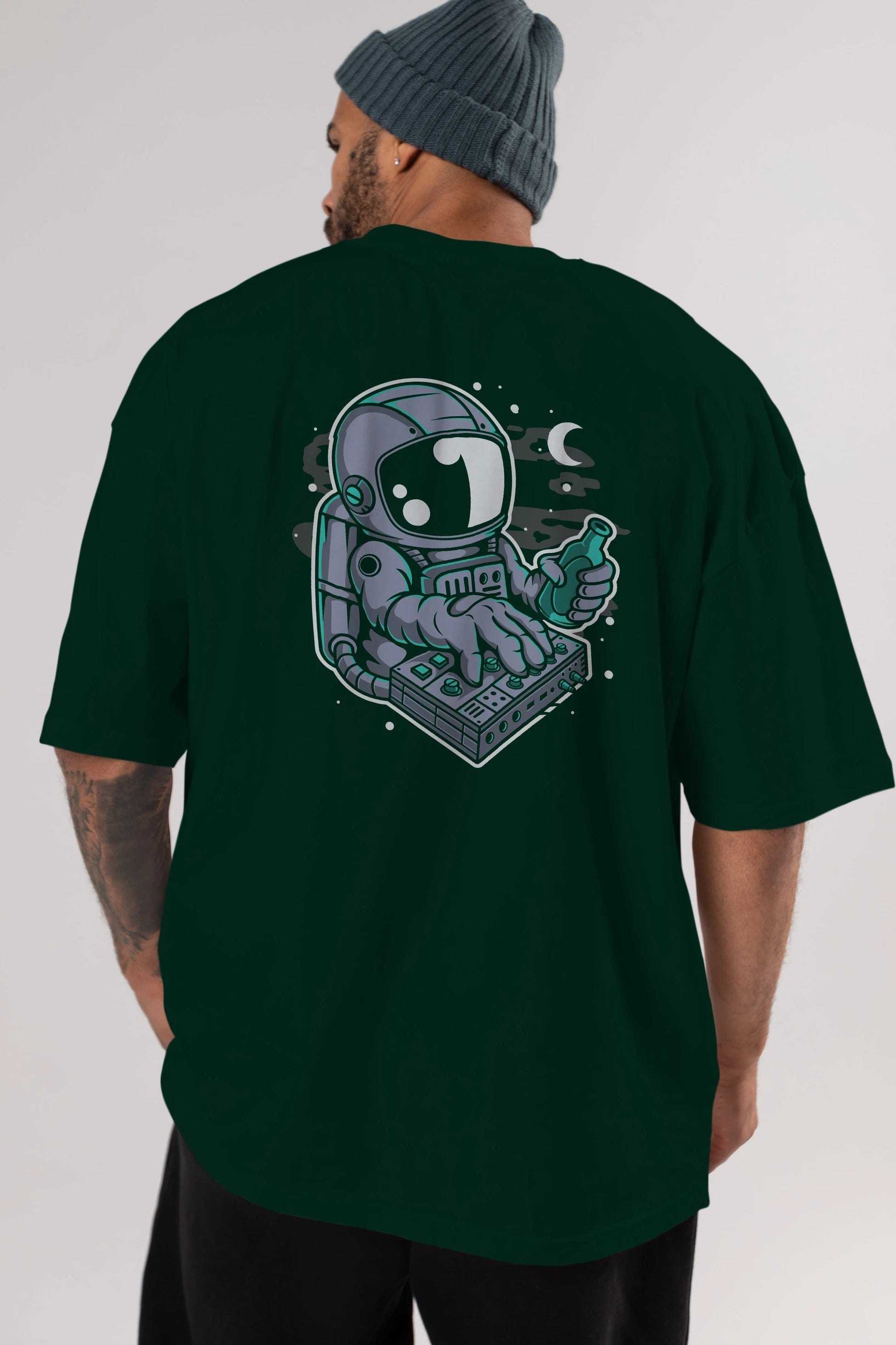 Astronaut Synth Arka Baskılı Oversize t-shirt Erkek Kadın Unisex