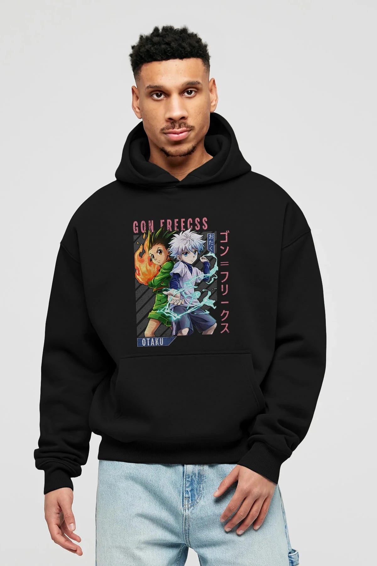 Gon Freecss HUNTER X HUNTER 1 Anime Ön Baskılı Hoodie Oversize Kapüşonlu Sweatshirt Erkek Kadın Unisex