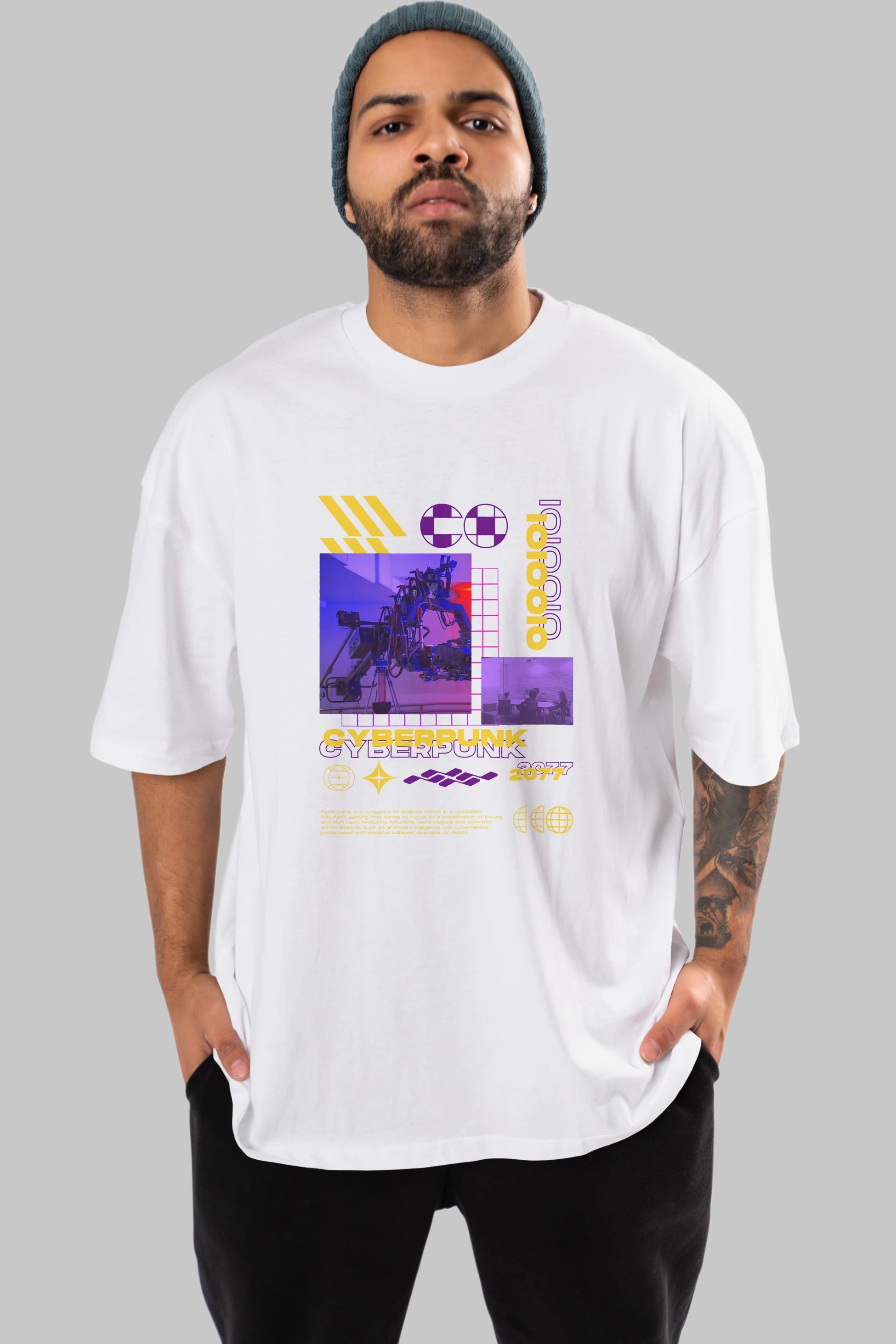 Cyberpunk Yazılı Ön Baskılı Oversize t-shirt Erkek Kadın Unisex