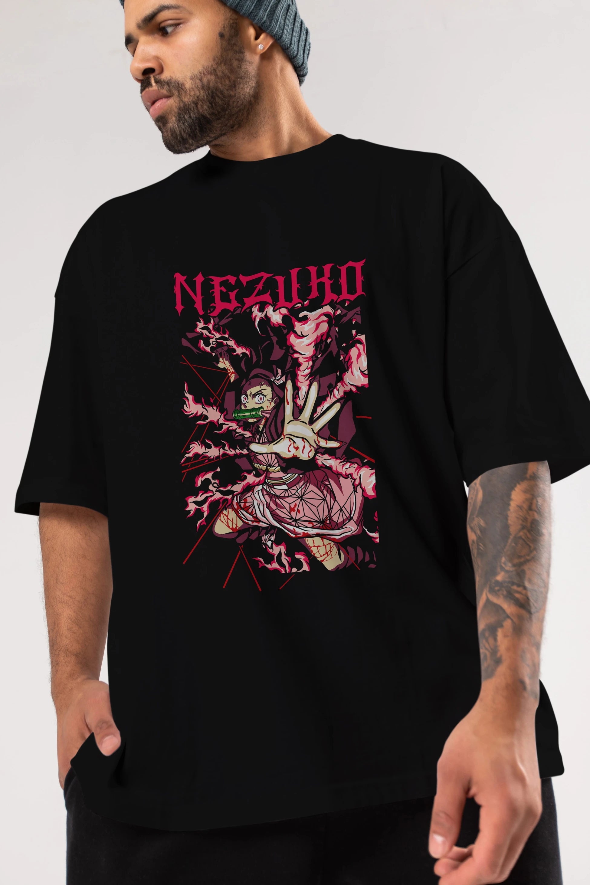 NEZUKO KAMADO Anime Ön Baskılı Oversize t-shirt %100 pamuk Erkek Kadın Unisex