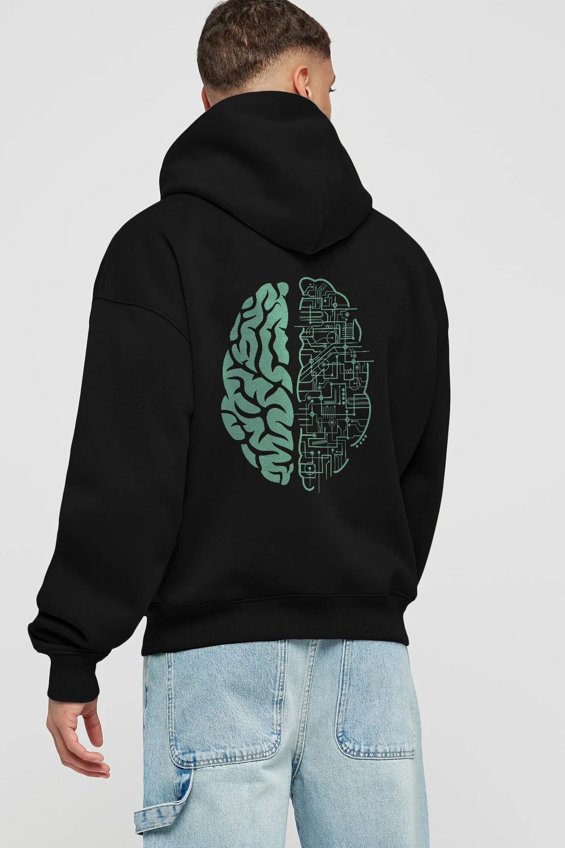 Electric Brain Arka Baskılı Hoodie Oversize Kapüşonlu Sweatshirt Erkek Kadın Unisex