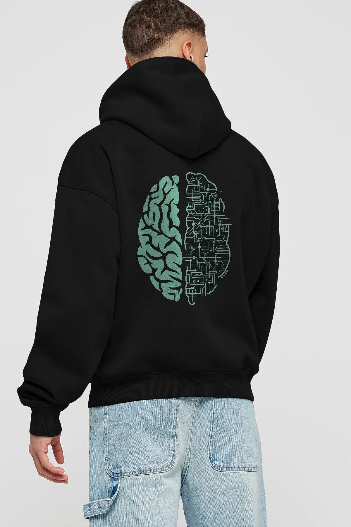 Electric Brain Arka Baskılı Hoodie Oversize Kapüşonlu Sweatshirt Erkek Kadın Unisex