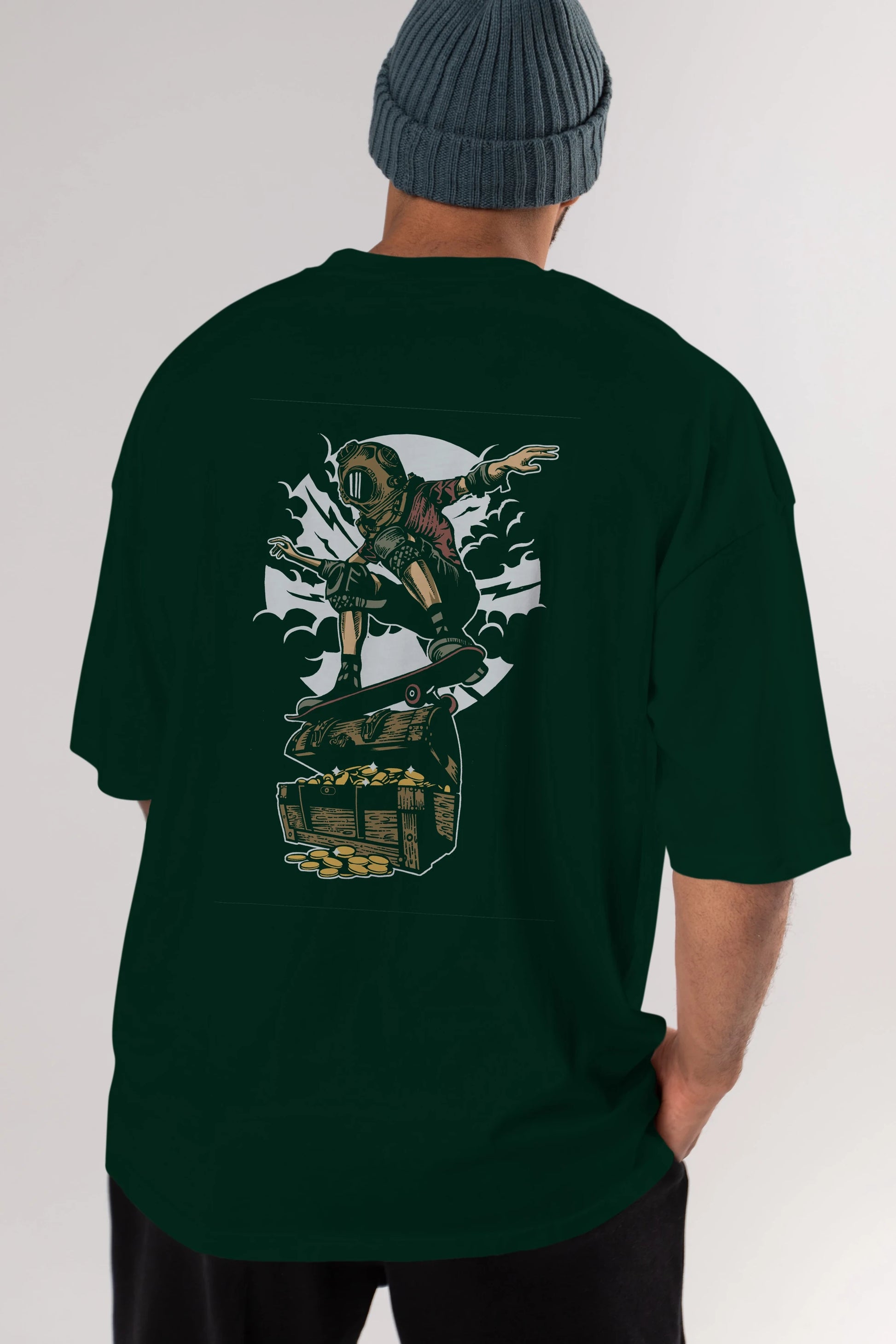Diver Skater Treasure Arka Baskılı Oversize t-shirt Erkek Kadın Unisex %100 Pamuk