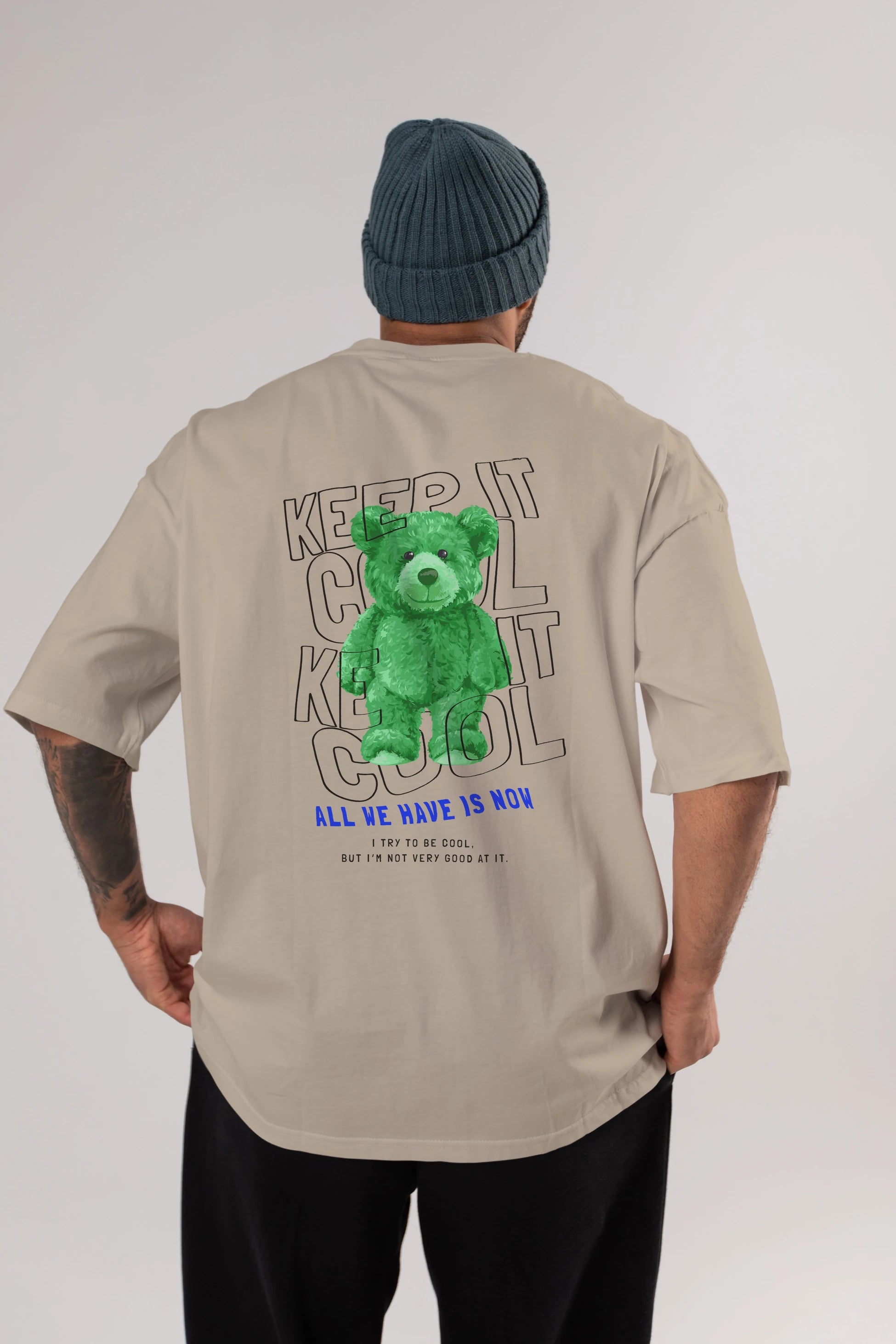 Keep it Cool Bear Arka Baskılı Oversize t-shirt Erkek Kadın Unisex