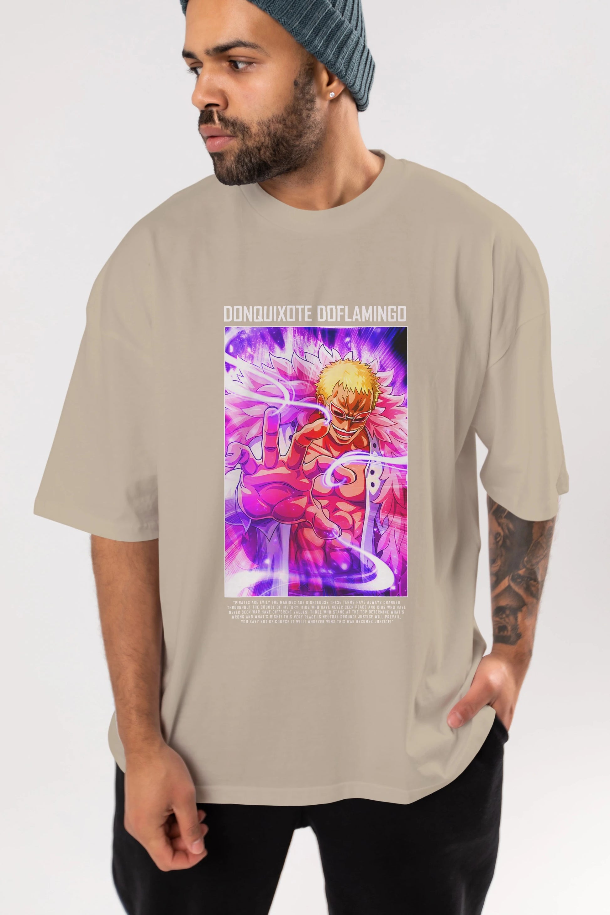 Doflamingo Anime Ön Baskılı Oversize t-shirt Erkek Kadın Unisex