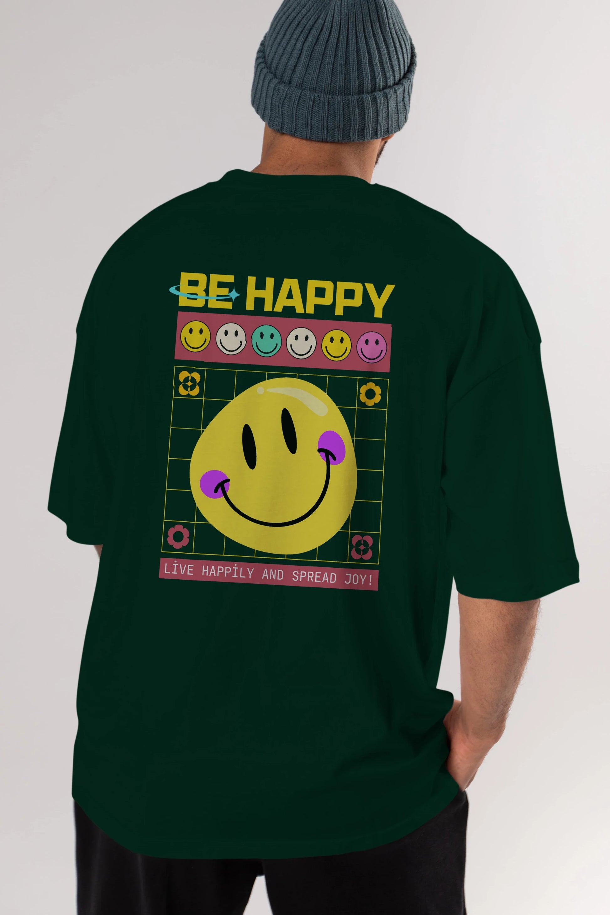 Be Happy Yazılı Arka Baskılı Oversize t-shirt Erkek Kadın Unisex