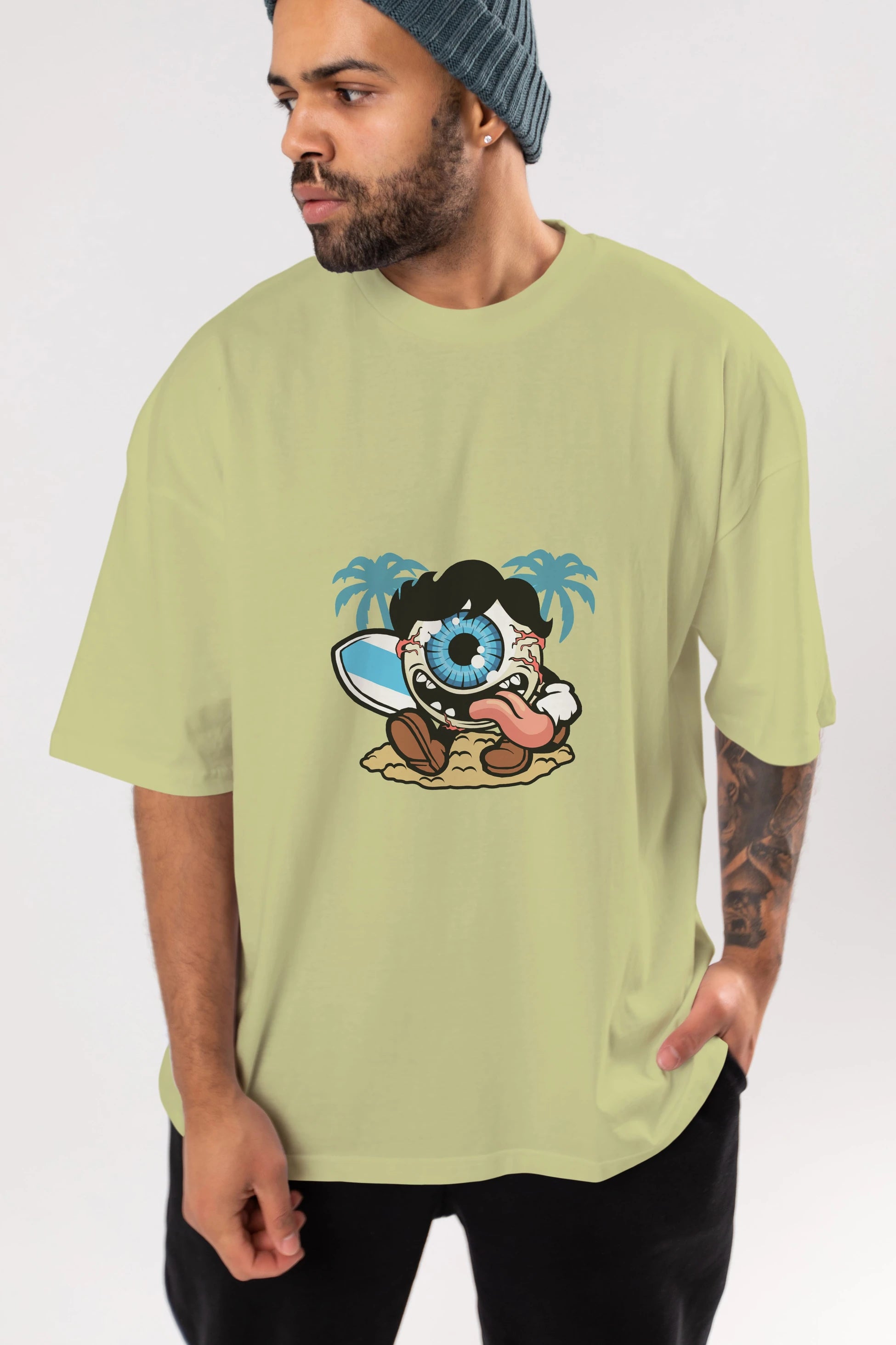 Eye Ball Surfer Ön Baskılı Oversize t-shirt Erkek Kadın Unisex %100 Pamuk tişort