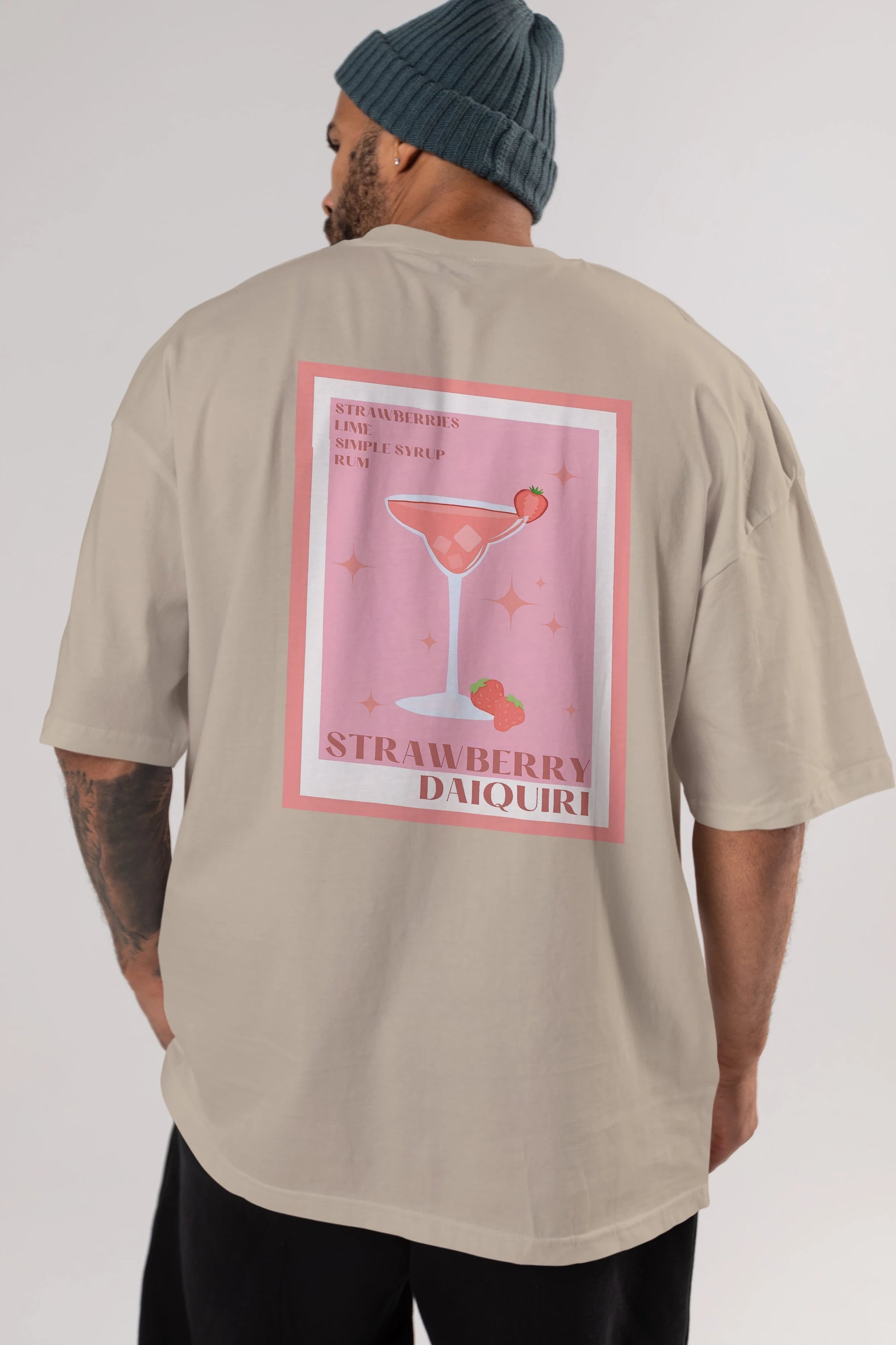 Strawberry Daiquiri Arka Baskılı Oversize t-shirt Erkek Kadın Unisex %100 Pamuk Bisiklet Yaka tişort