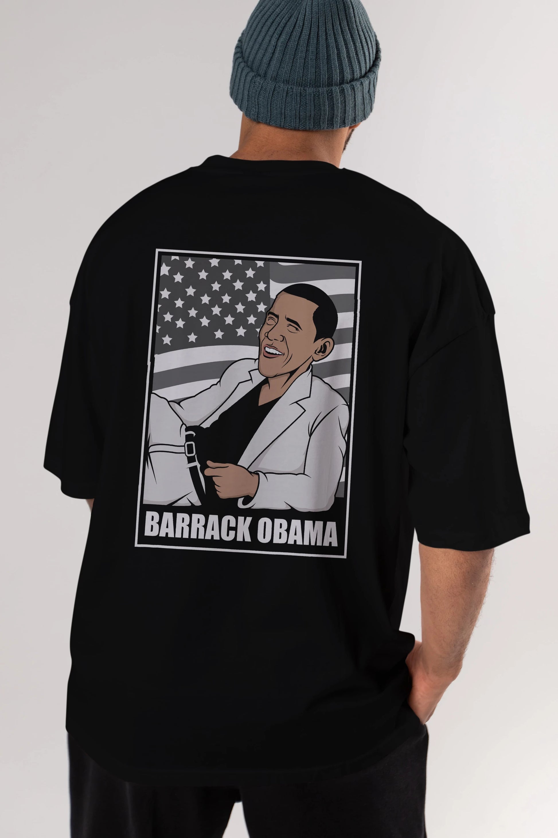 Obama Thriller Arka Baskılı Oversize t-shirt Erkek Kadın Unisex %100 Pamuk tişort