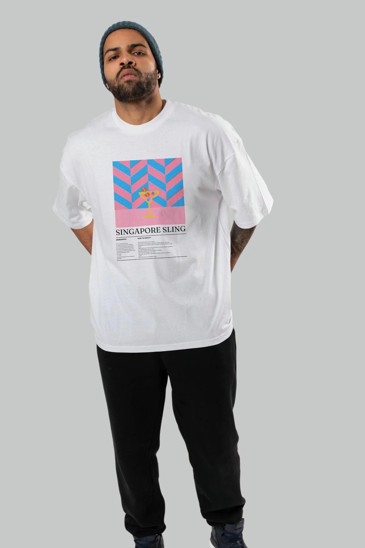 Sıngapore Sling Kokteyl Ön Baskılı Oversize t-shirt Erkek Kadın %100 Pamuk Bisiklet Yaka tişort