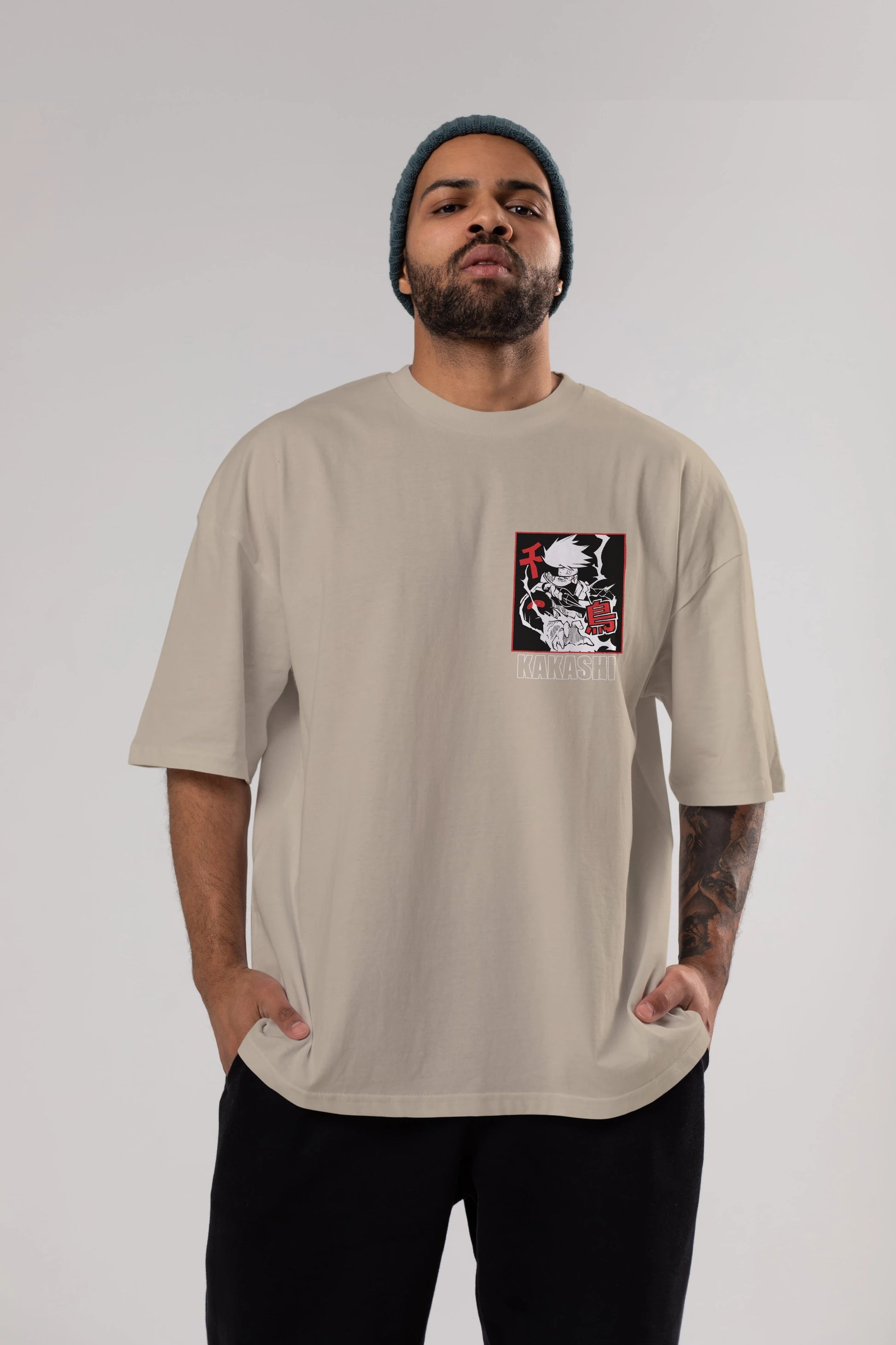 KAKASHI HATAKE NARUTO Ön Sol Baskılı Oversize t-shirt Erkek Kadın Unisex %100 Pamuk Bisiklet Yaka tişort
