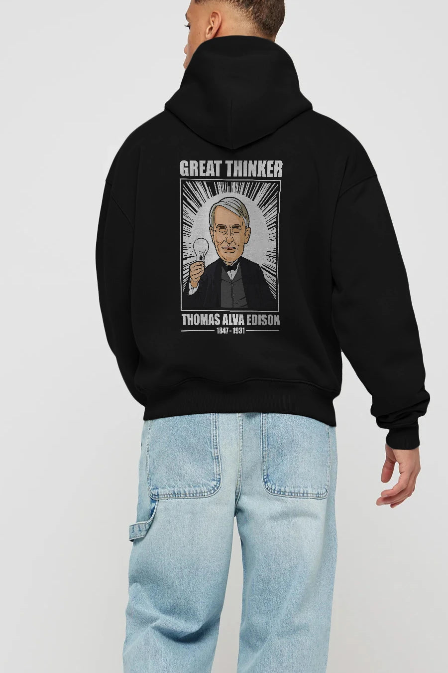 Thomas Alfa Edison Arka Baskılı Hoodie Oversize Kapüşonlu Sweatshirt Erkek Kadın Unisex