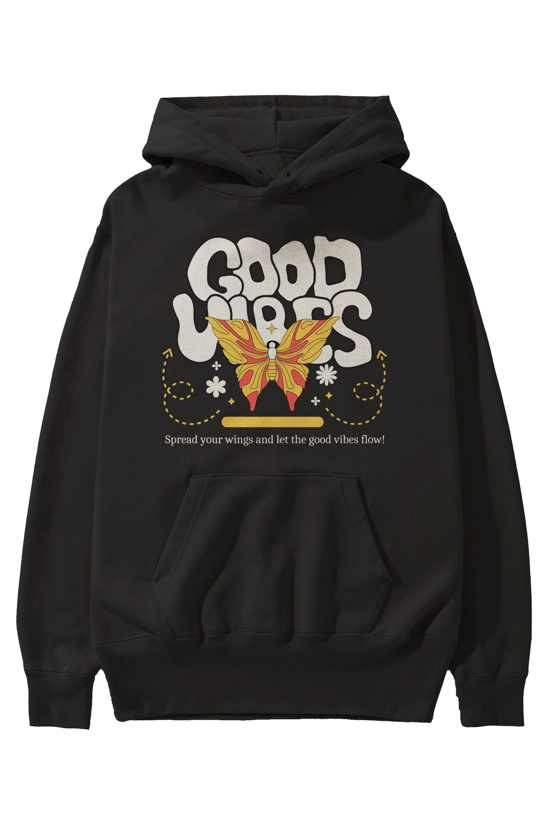 Good Vibes Yazılı 4 Ön Baskılı Oversize Hoodie Kapüşonlu Sweatshirt Erkek Kadın Unisex
