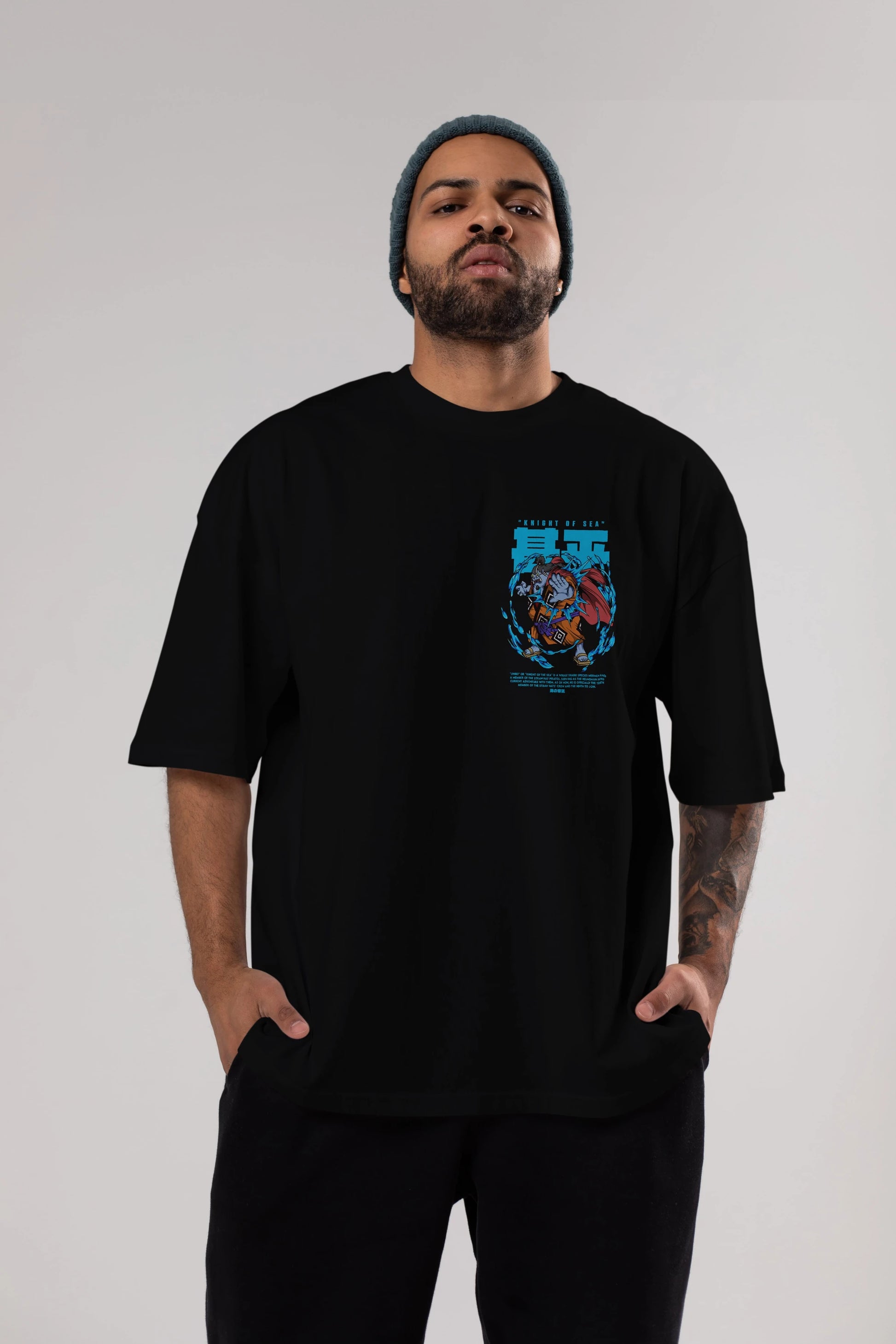 Jinbei Ön Sol Baskılı Oversize t-shirt Erkek Kadın Unisex %100 Pamuk Bisiklet Yaka tişort