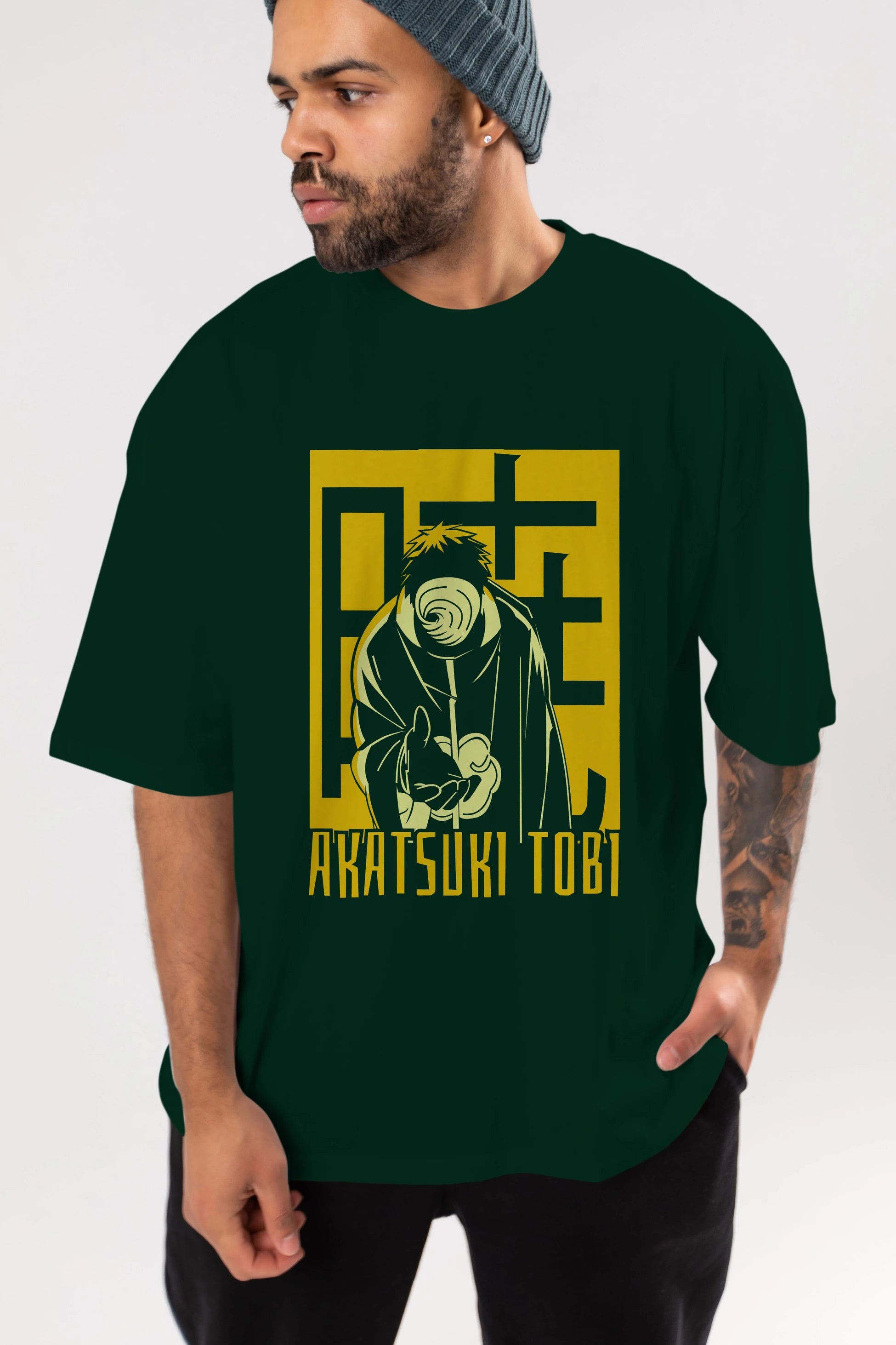 AKATSUKI OBITO NARUTO Anime Ön Baskılı Oversize t-shirt %100 pamuk Erkek Kadın Unisex