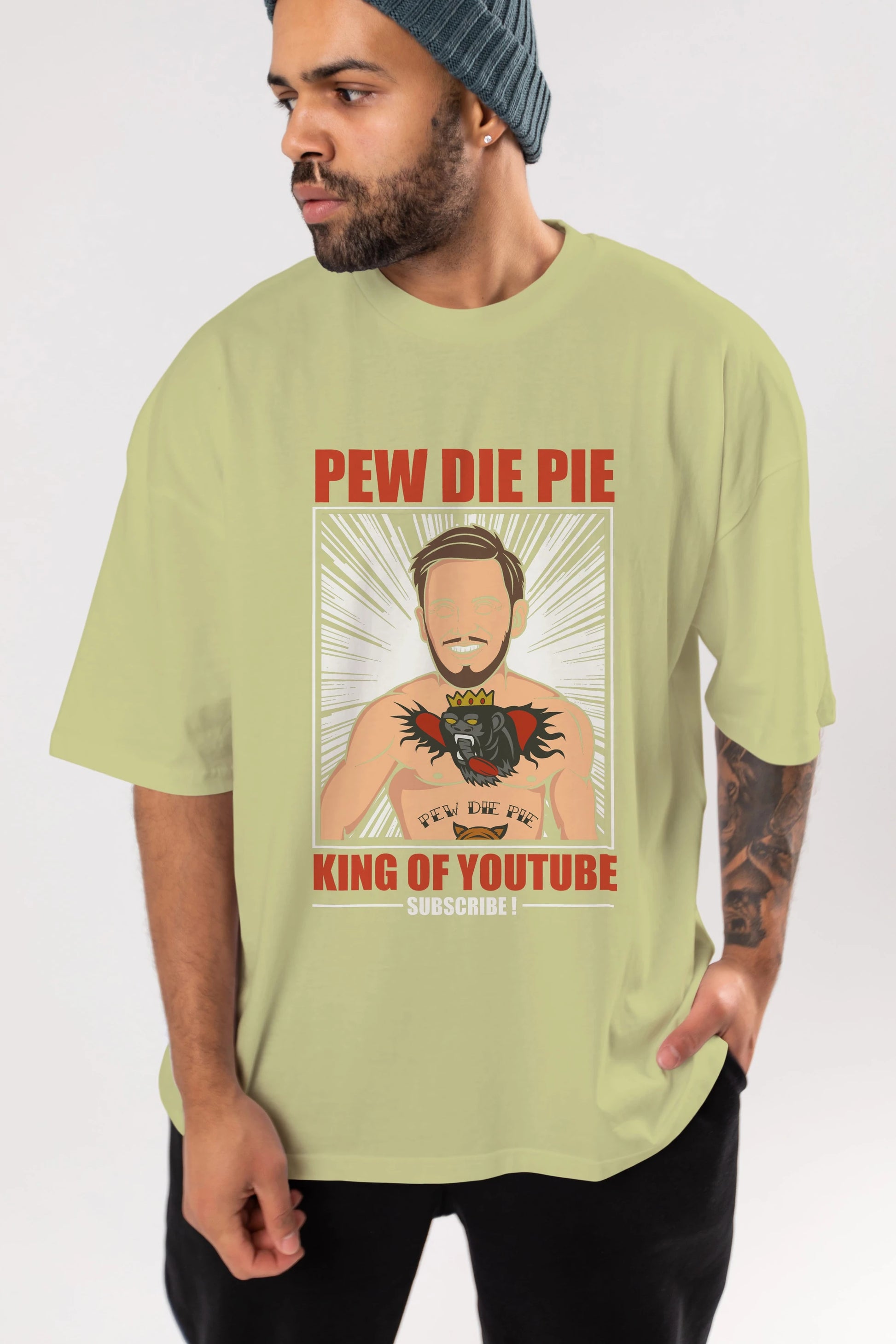 Pew Die Pie Fighter Ön Baskılı Oversize t-shirt Erkek Kadın Unisex %100 Pamuk tişort
