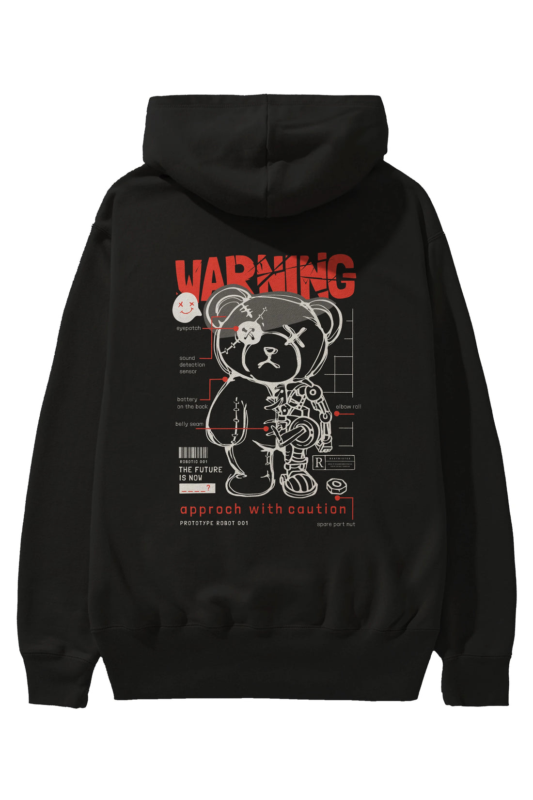 Teddy Bear Warning Arka Baskılı Hoodie Oversize Kapüşonlu Sweatshirt Erkek Kadın Unisex