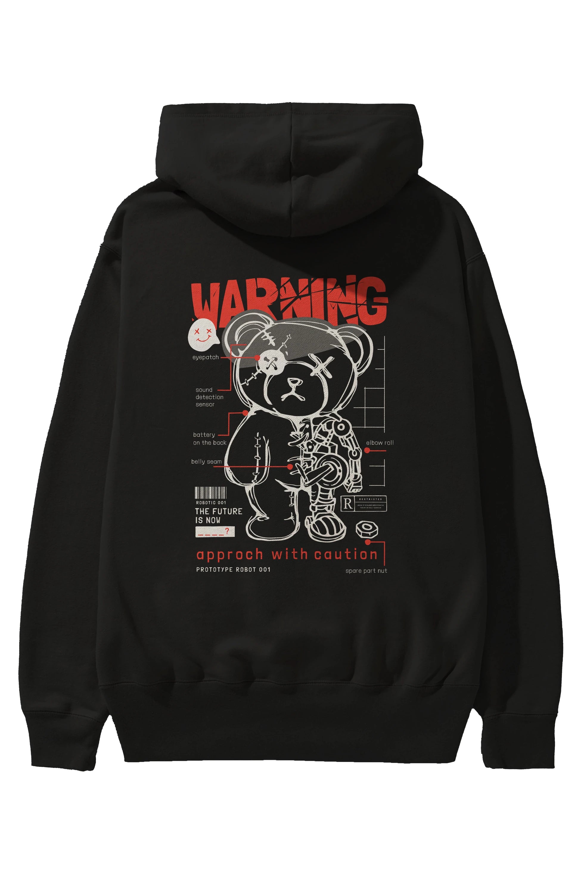 Teddy Bear Warning Arka Baskılı Hoodie Oversize Kapüşonlu Sweatshirt Erkek Kadın Unisex
