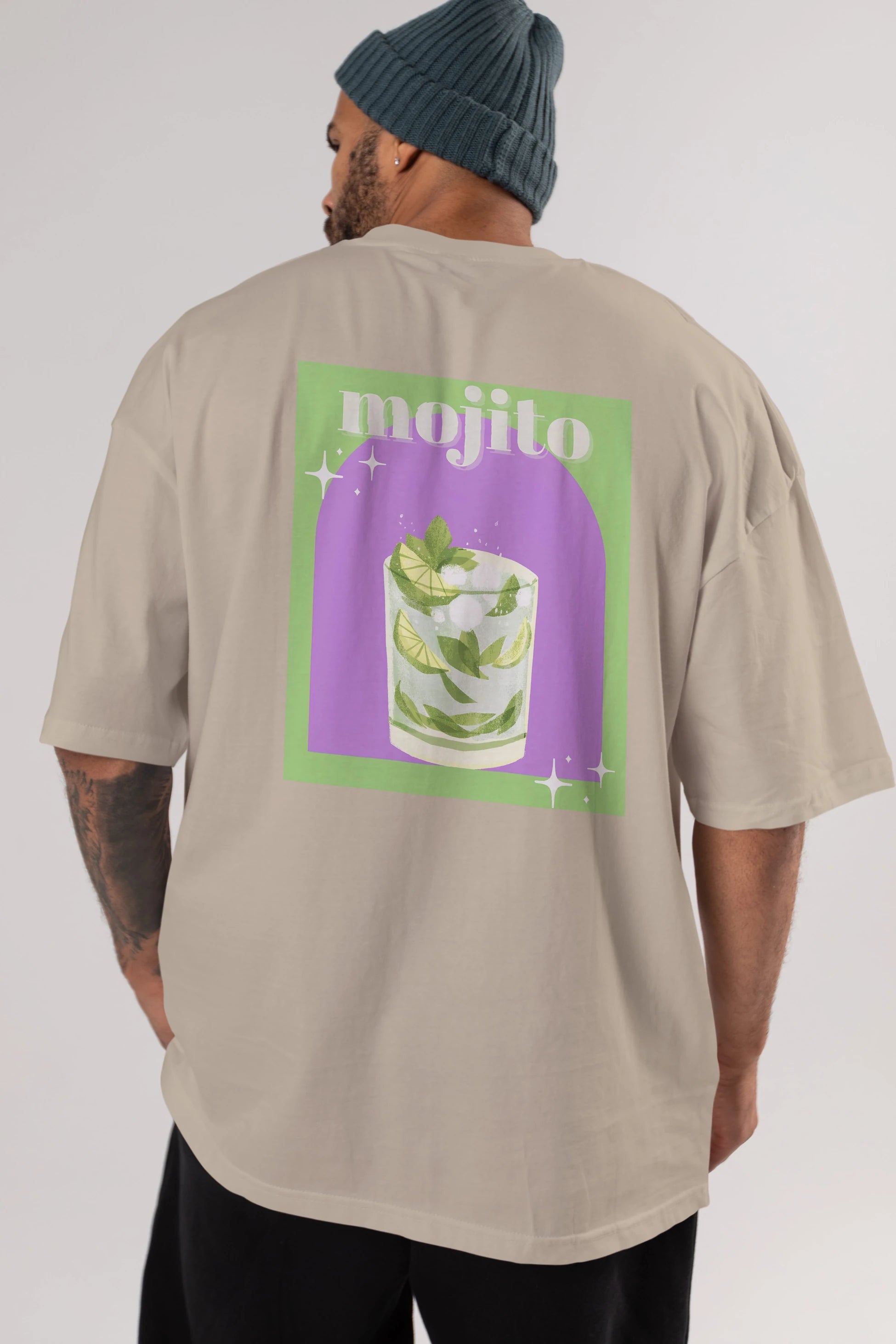Mojito 3 Arka Baskılı Oversize t-shirt Erkek Kadın Unisex %100 Pamuk Bisiklet Yaka tişort