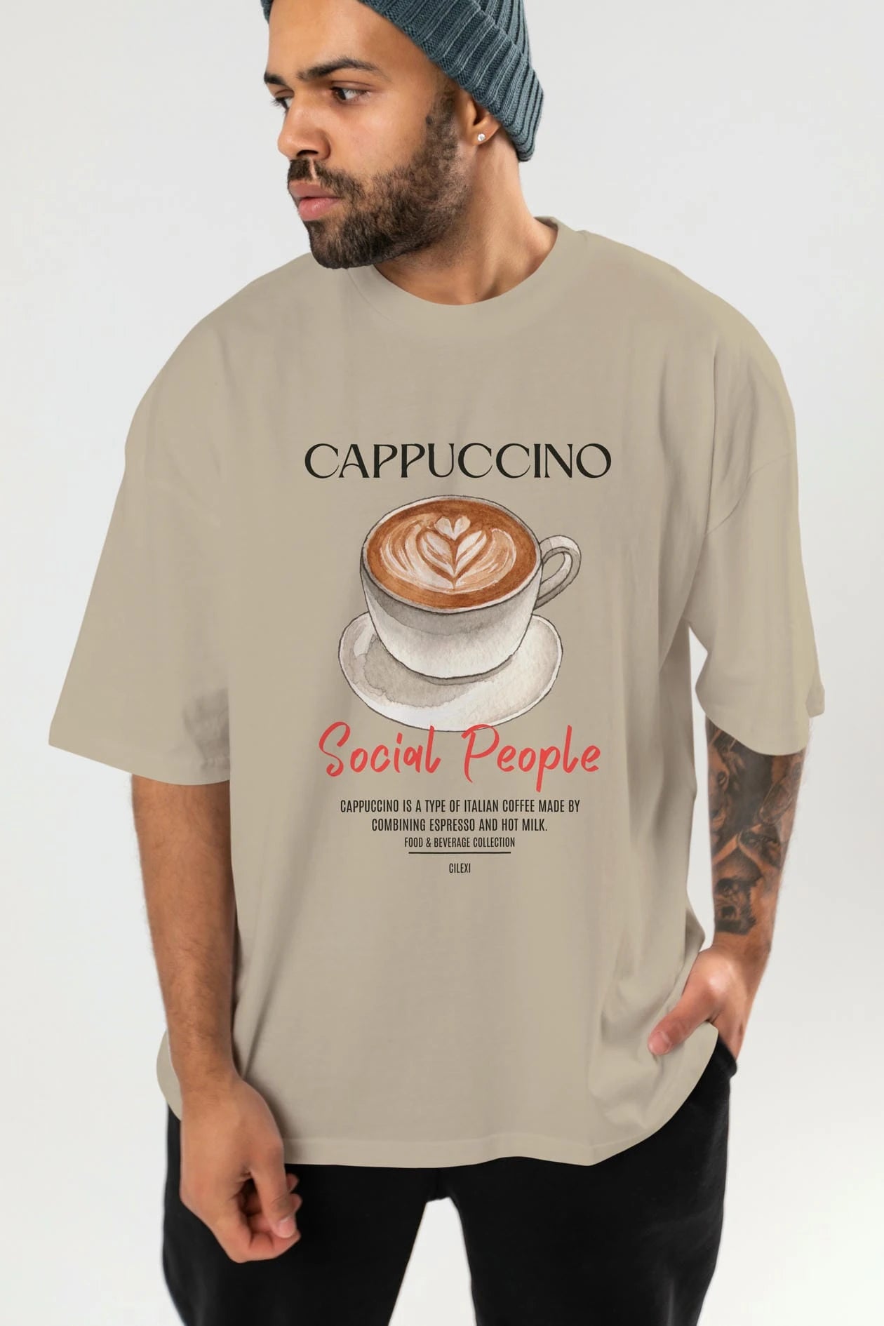 Cappuccino Kokteyl Serisi ön Baskılı Oversize t-shirt Erkek Kadın %100 Pamuk Bisiklet Yaka tişort
