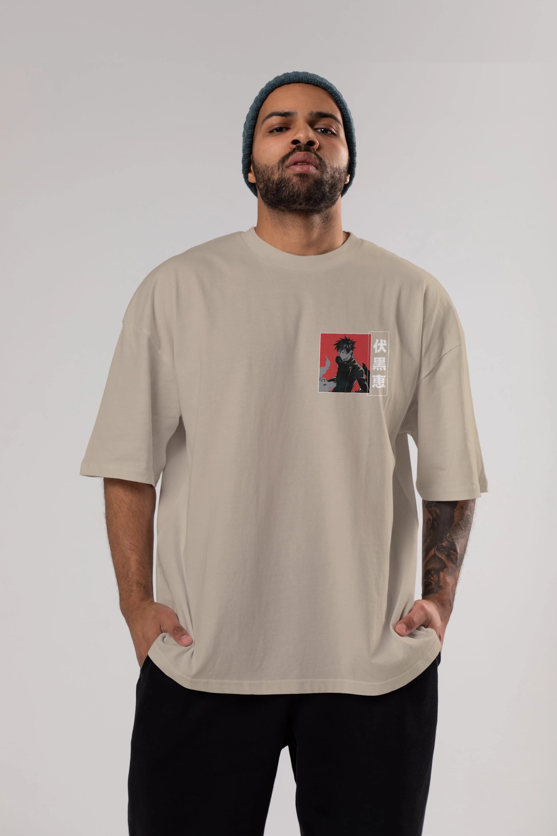 Megumi Fushiguro Ön Sol Baskılı Oversize t-shirt Erkek Kadın Unisex %100 Pamuk Bisiklet Yaka tişort