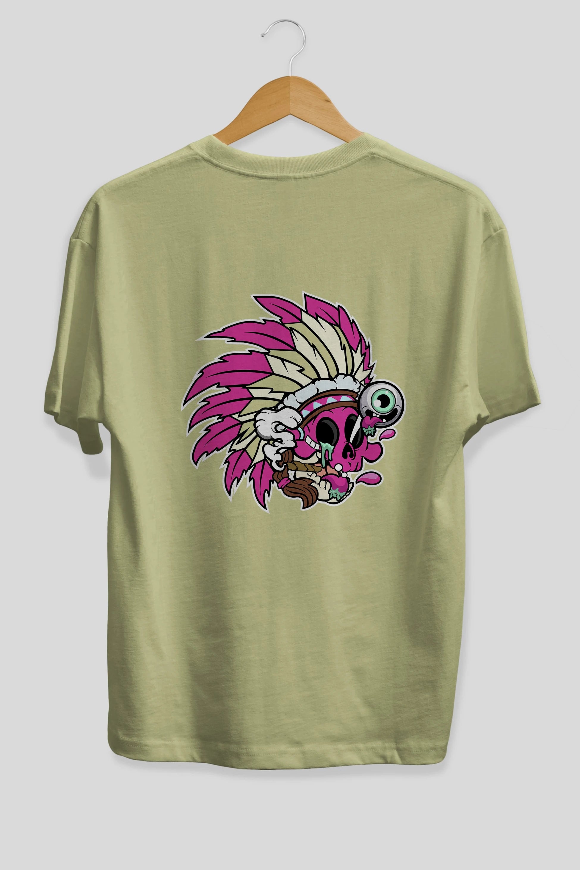 Skull Indian Arka Baskılı Oversize t-shirt Erkek Kadın Unisex %100 Pamuk tişort
