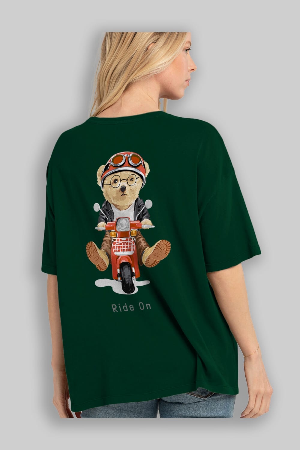 Teddy Bear Ride On Arka Baskılı Oversize t-shirt Erkek Kadın Unisex %100 Pamuk