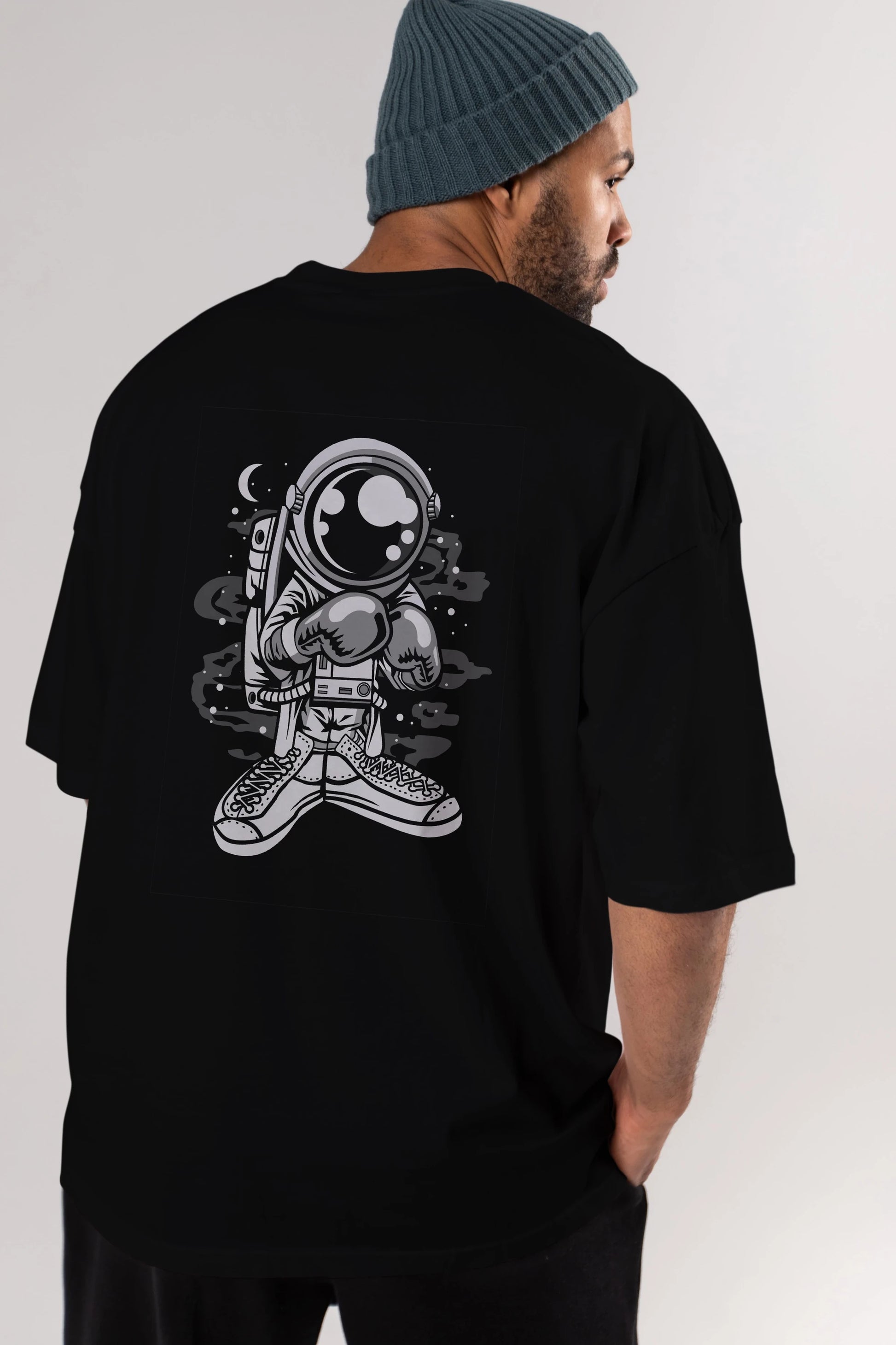 Astronaut Boxer Arka Baskılı Oversize t-shirt Erkek Kadın Unisex