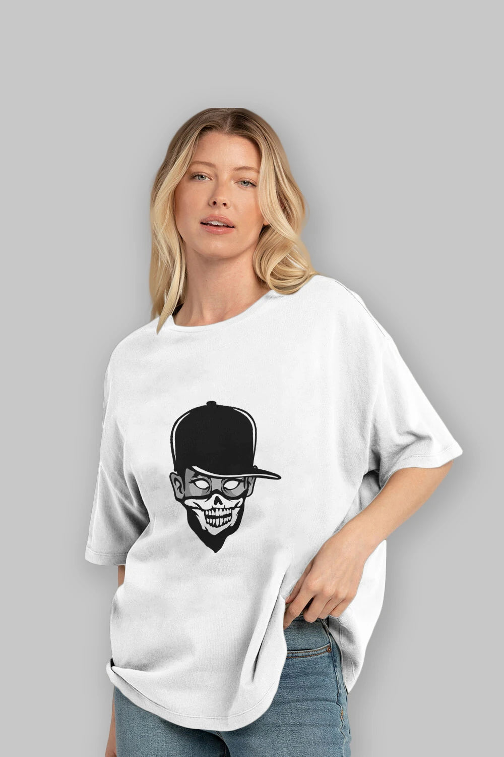 Skull Mask Ön Baskılı Oversize t-shirt Erkek Kadın Unisex %100 Pamuk tişort
