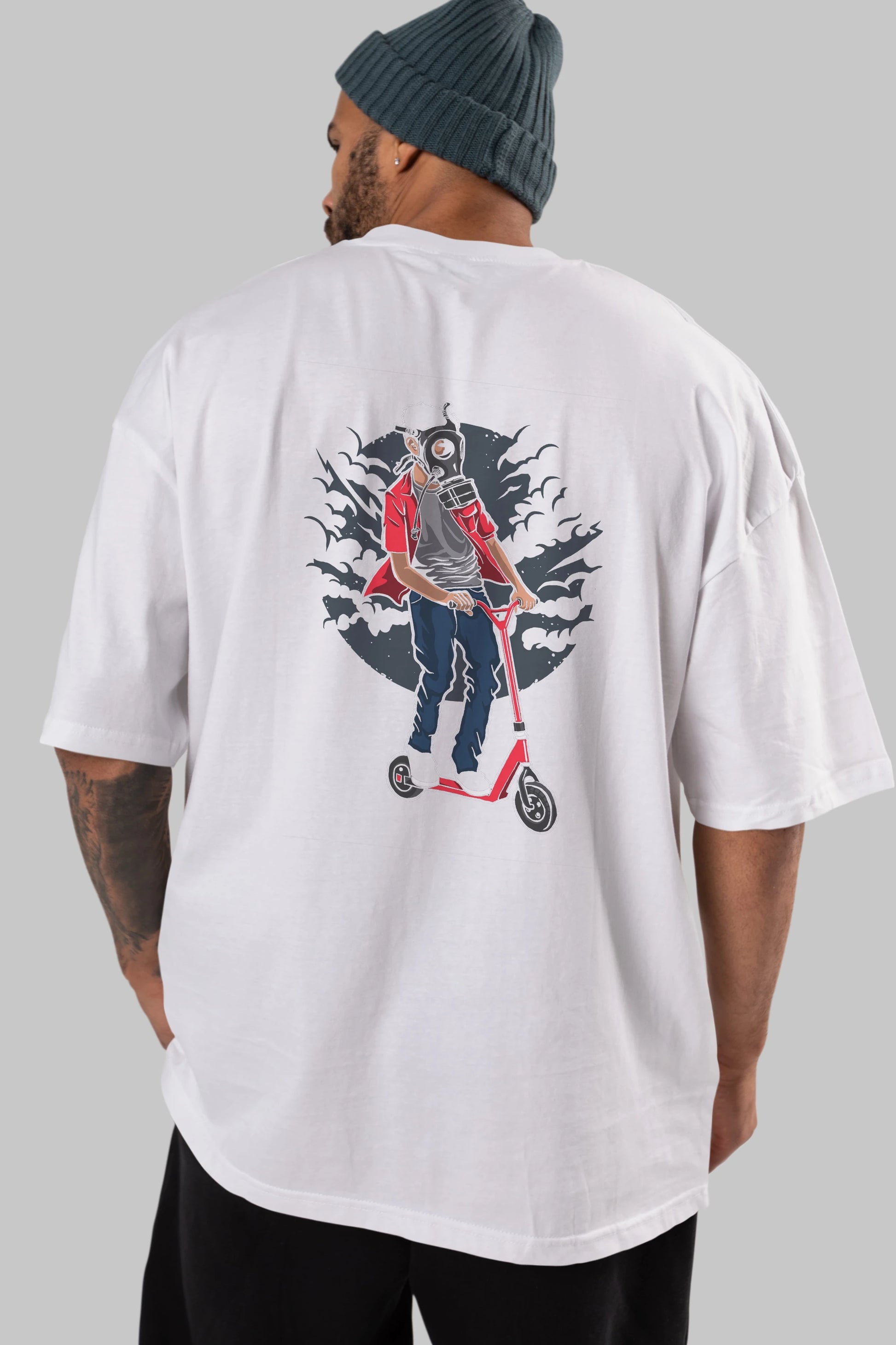 Gasmask Rider Arka Baskılı Oversize t-shirt Erkek Kadın Unisex %100 Pamuk