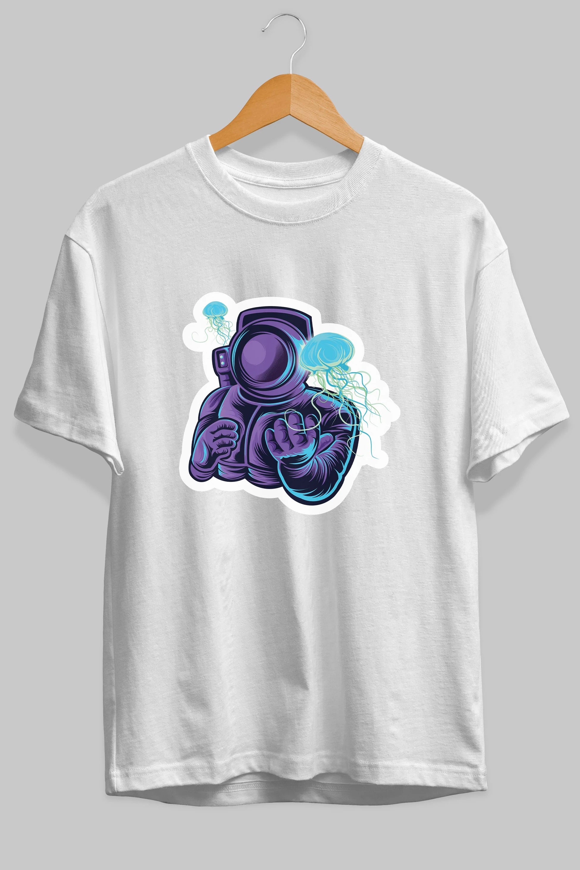 Astronaut and Jellyfish Sticker Ön Baskılı Oversize t-shirt Erkek Kadın Unisex