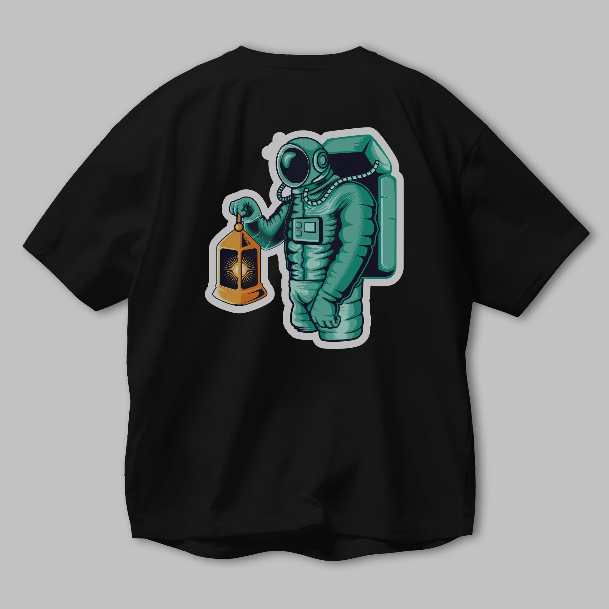 Astronaut Lantern Sticker Arka Baskılı Oversize t-shirt Erkek Kadın Unisex