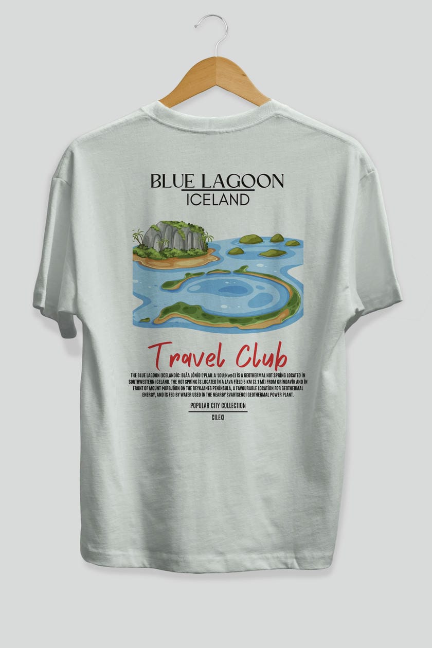 Blue Lagoon İceland Arka Baskılı Oversize t-shirt Erkek Kadın Pamuk Bisiklet Yaka tişort