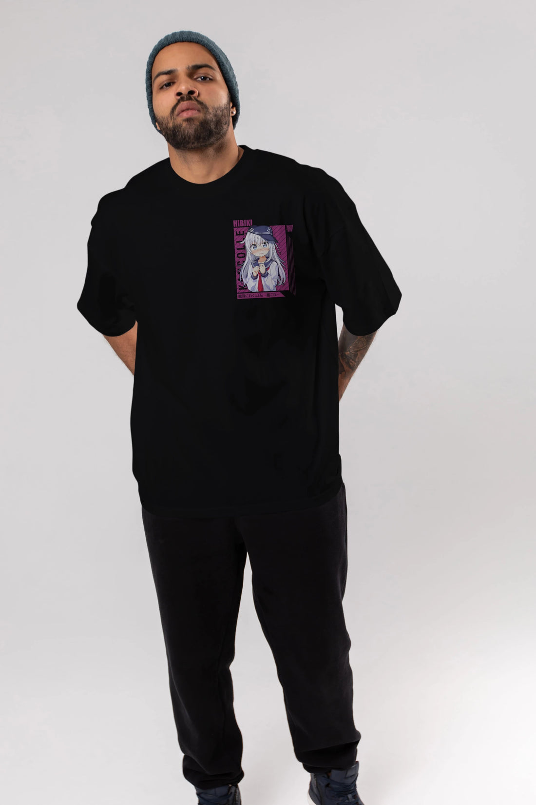 Hibiki 4 Ön Sol Baskılı Oversize t-shirt Erkek Kadın Unisex %100 Pamuk Bisiklet Yaka tişort