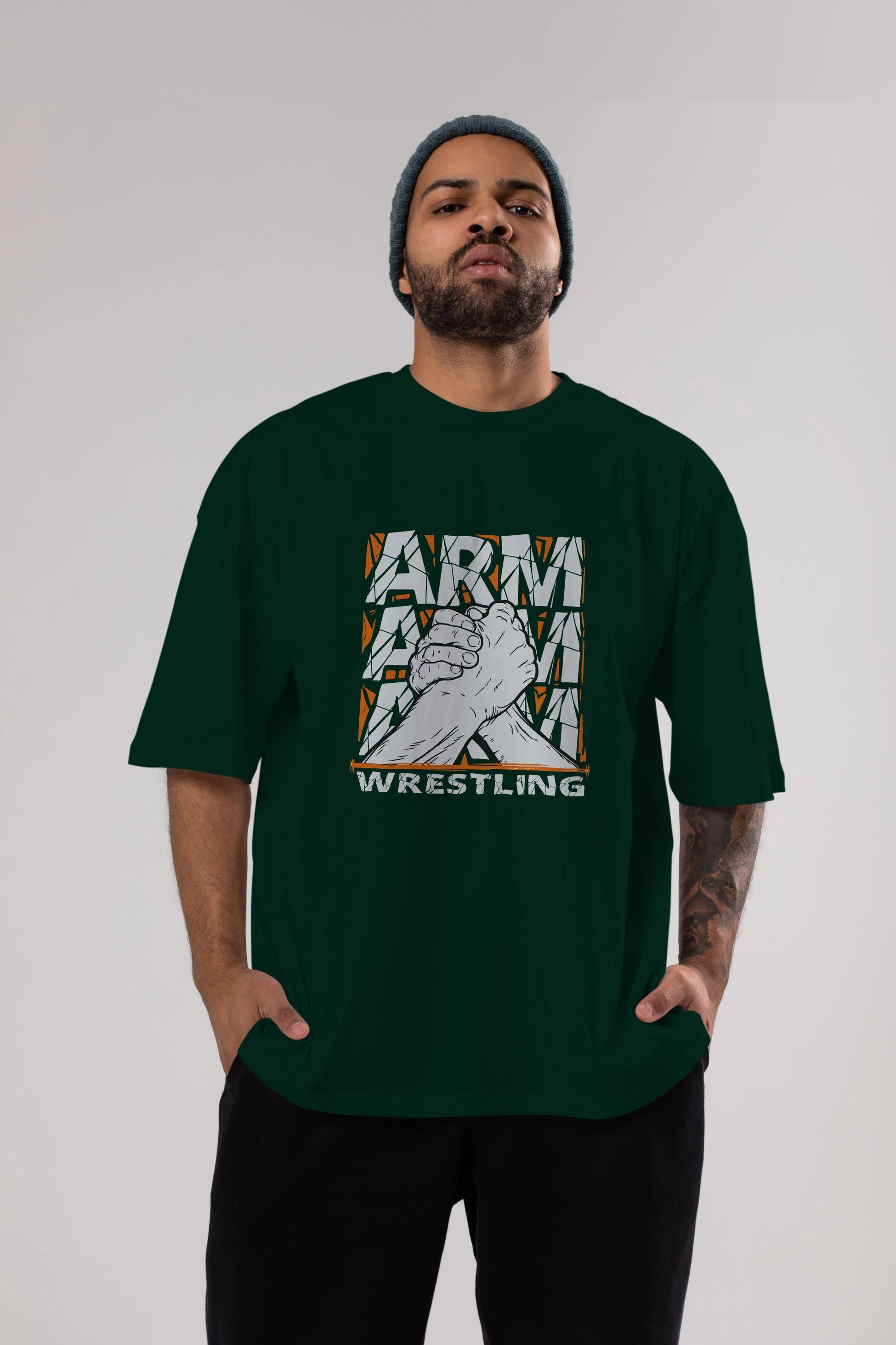 Arm Wrestling Ön Baskılı Oversize t-shirt Erkek Kadın Unisex