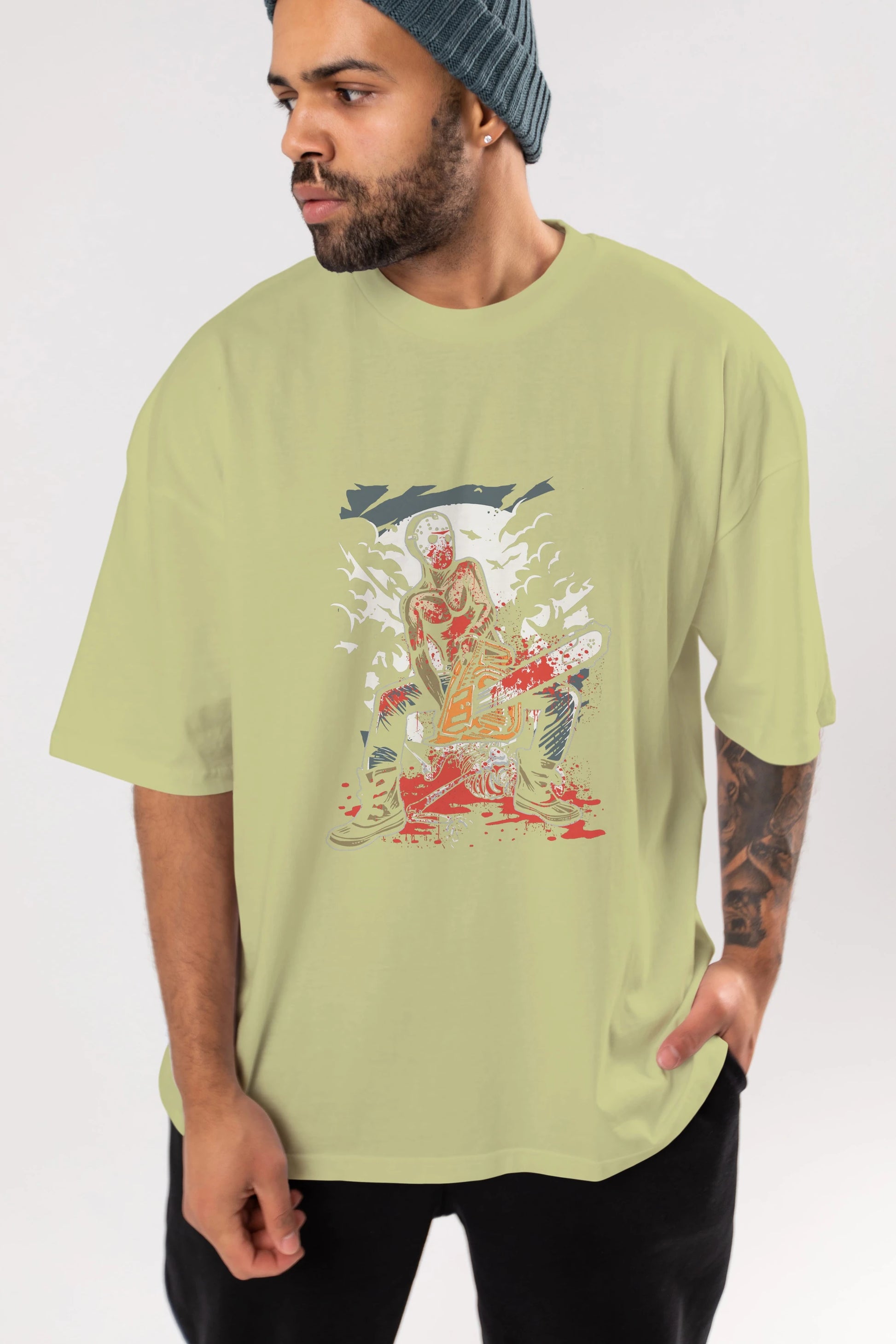 Chainsaw Killer Ön Baskılı Oversize t-shirt Erkek Kadın Unisex %100 Pamuk tişort