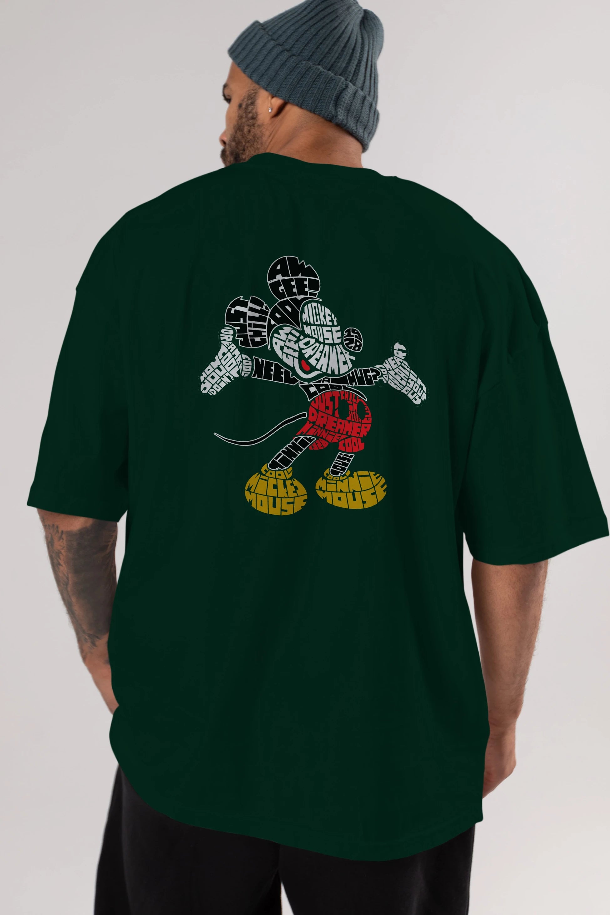 Mickey Arka Baskılı Oversize t-shirt %100 pamuk Erkek Kadın Unisex
